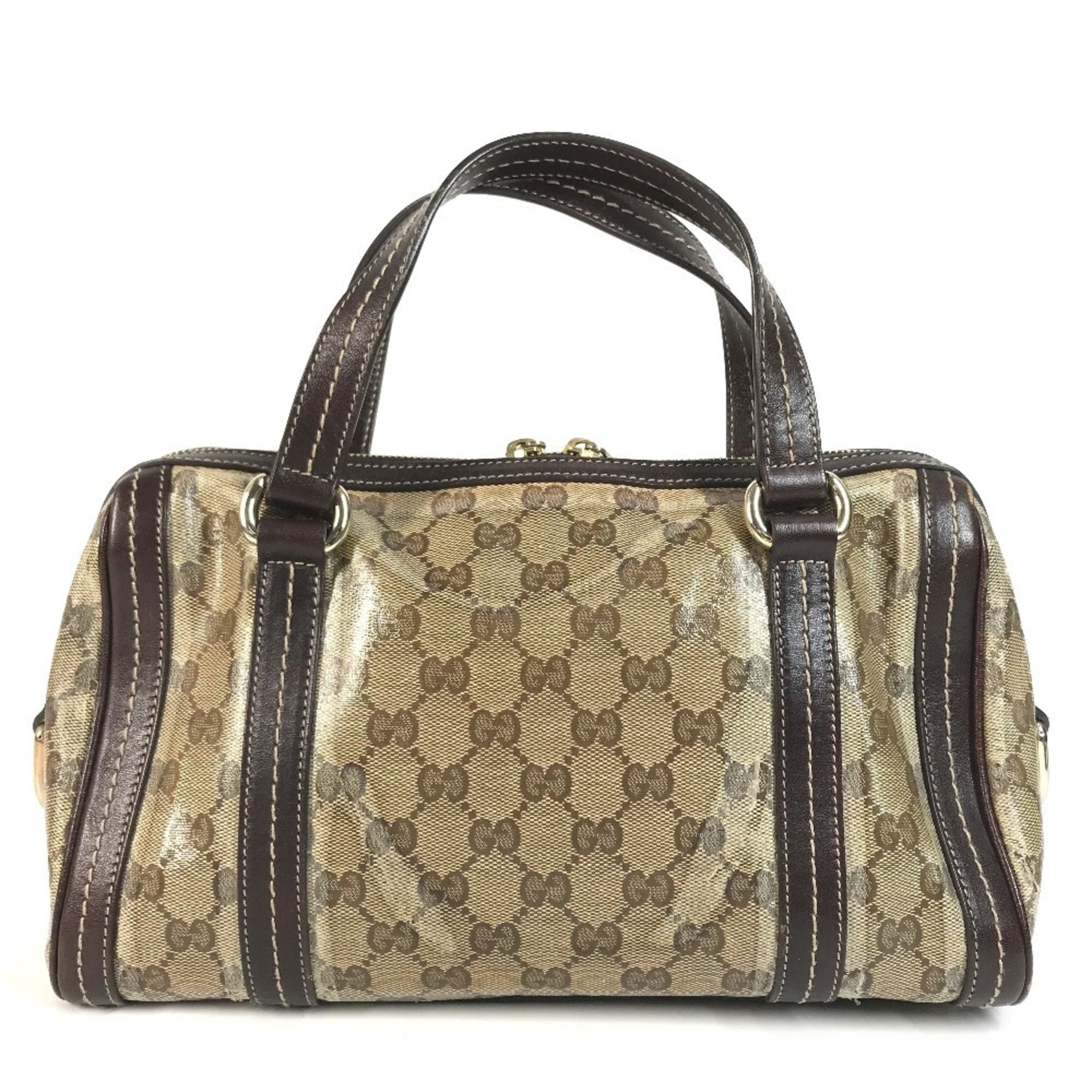 Gucci Hysteria Beige Dark Brown Leather Coated Canvas Boston Bag Handbag (Pre-Owned)