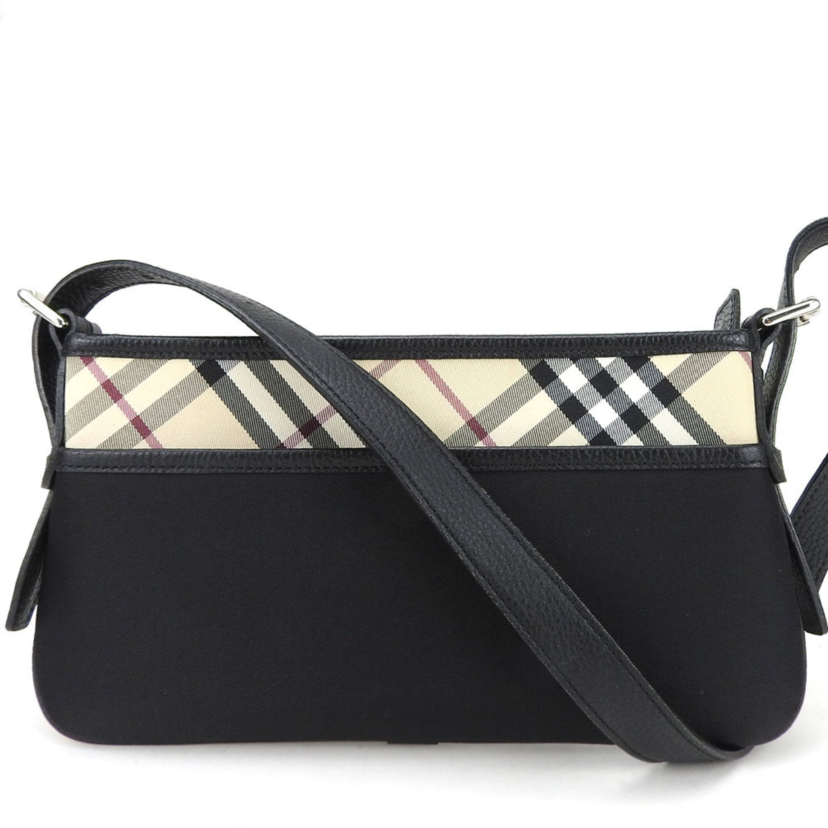 Burberry Beige Black Canvas Leather Shoulder Bag (Pre-Owned)