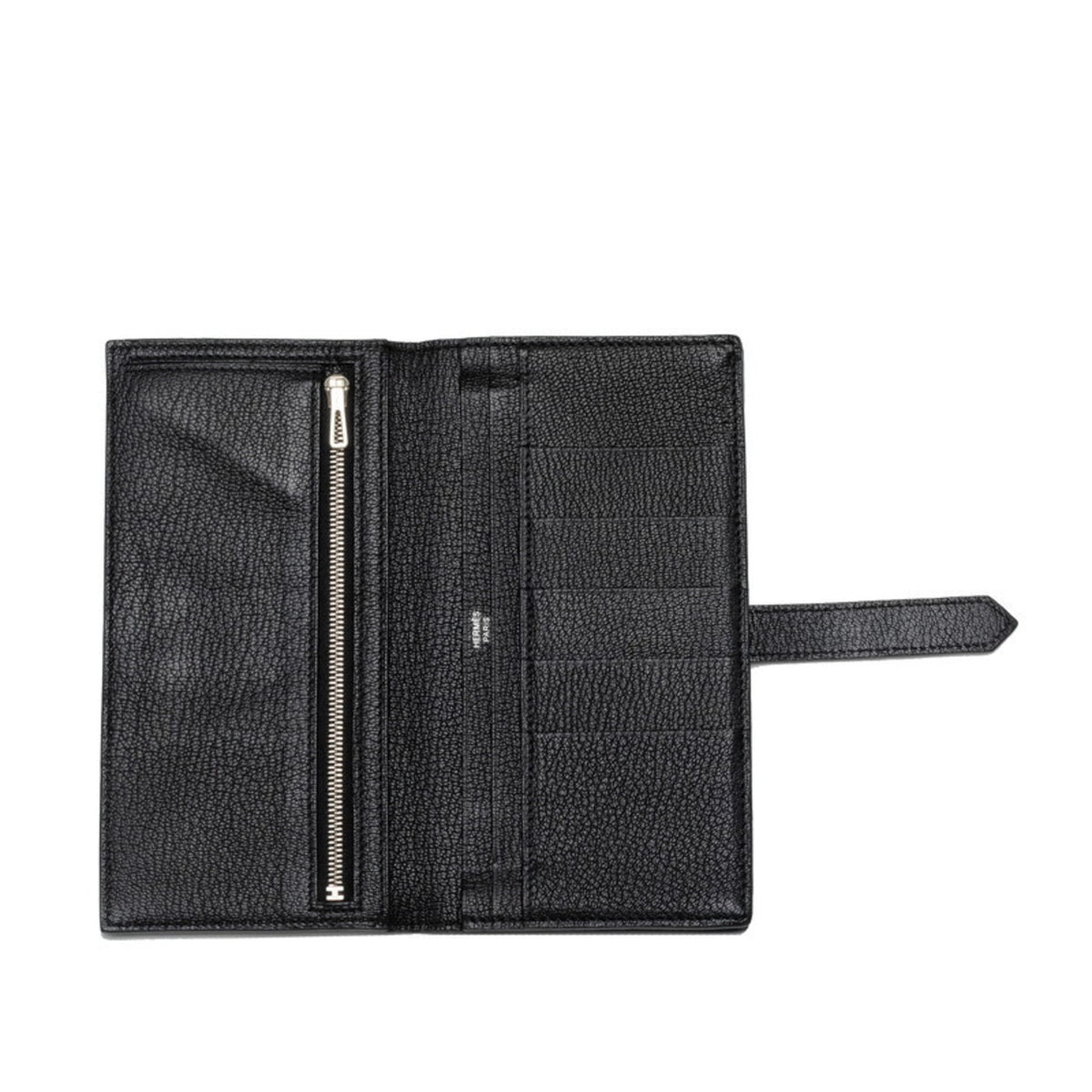 Hermes Noir Chevre Leather Long Wallet (Bi-Fold) (Pre-Owned)