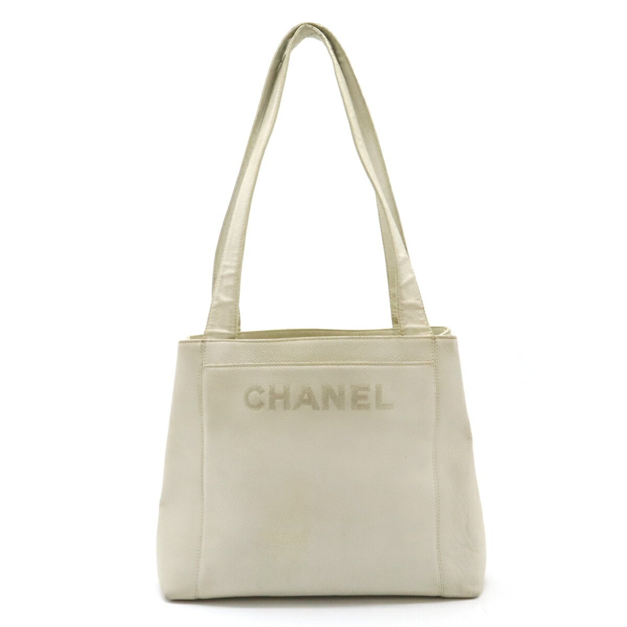 Chanel Caviar Skin Off-White Caviar Leather Shoulder Bag Tote Bag (Pre-Owned)