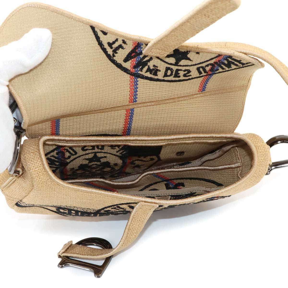 Christian Dior Beige Canvas Handbag Saddle Bag Shoulder Bag (Pre-Owned)