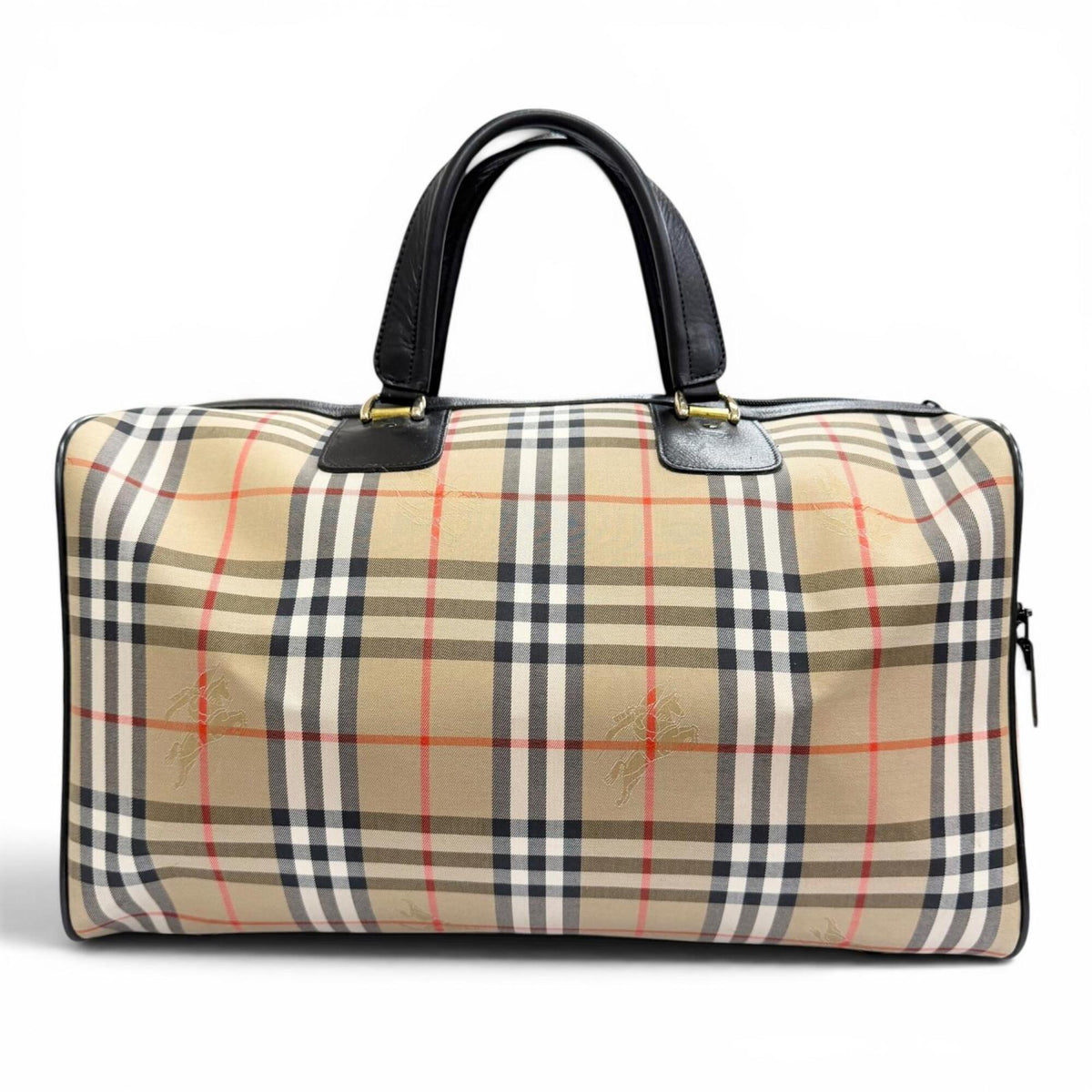 Burberry Beige Black Leather Boston Bag (Pre-Owned)