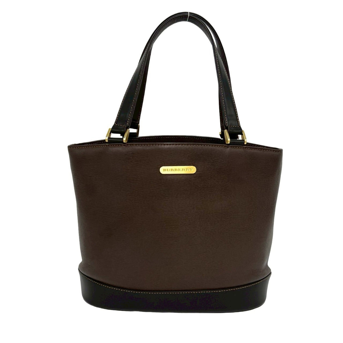 Burberry Black Brown Leather Handbag Tote Bag (Pre-Owned)