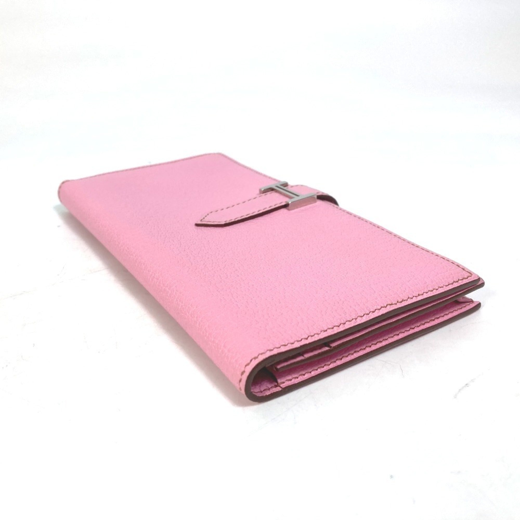 Hermes Bearn Pink Soufre Chevre Leather Chain/Shoulder Wallet (Pre-Owned)