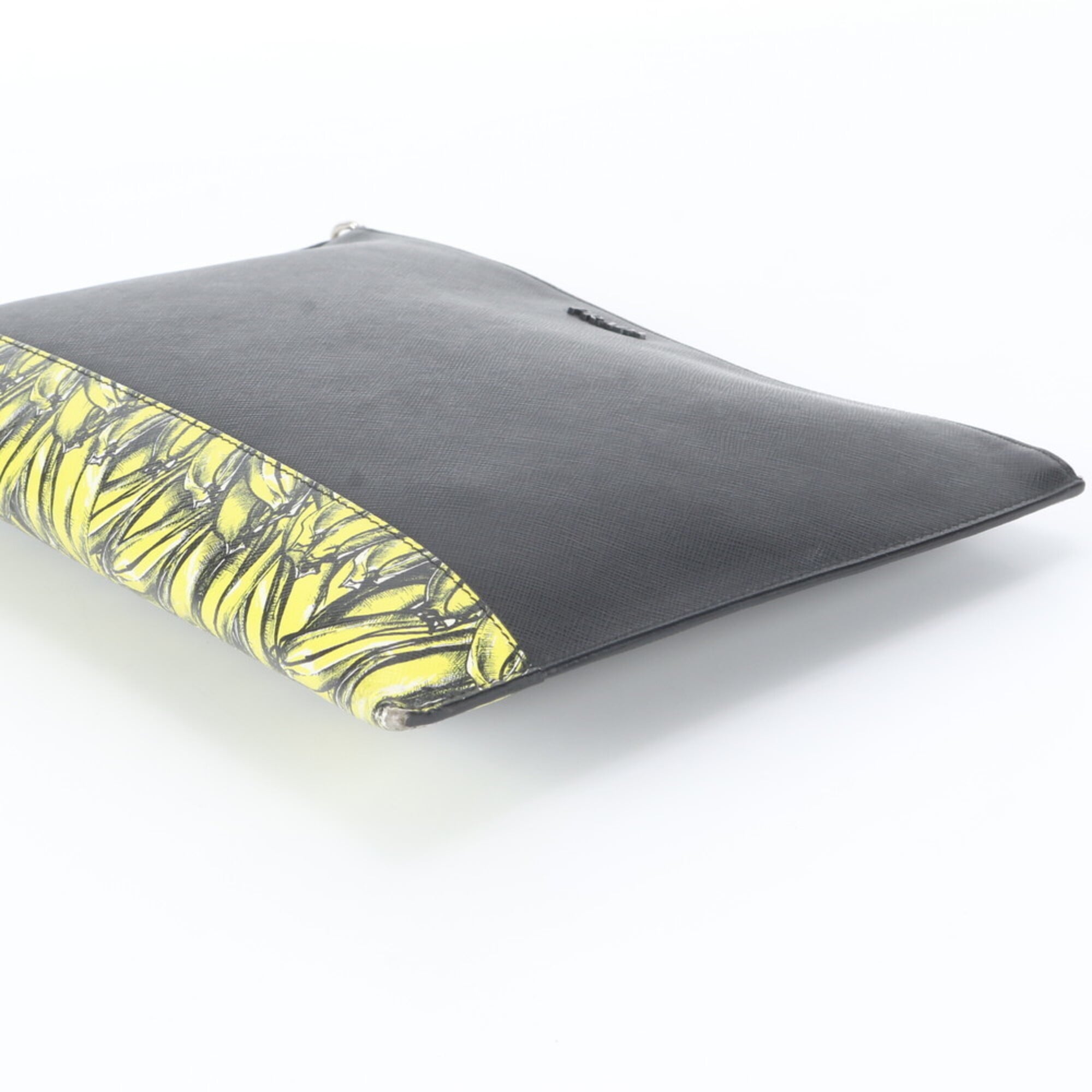 Prada Black Yellow Leather Clutch Bag Pouch (Pre-Owned)