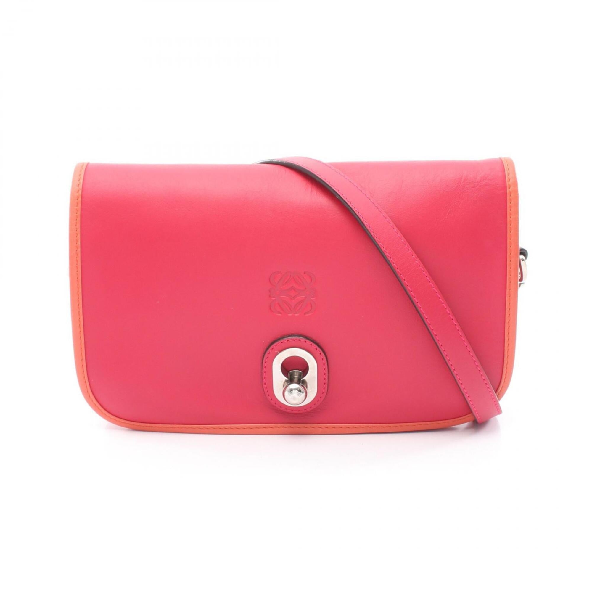 Loewe Orange Red Color Leather Handbag Shoulder Bag (Pre-Owned)