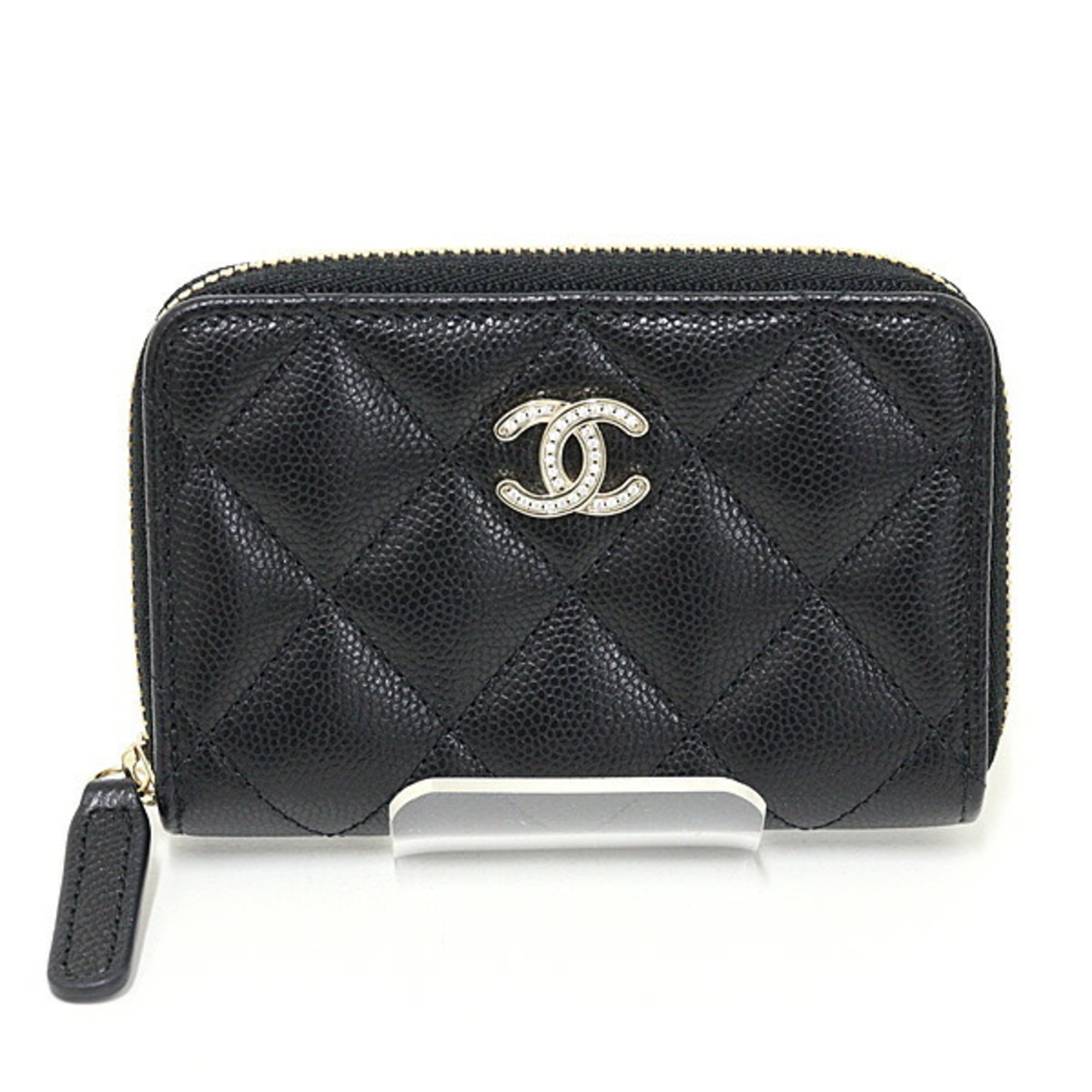 Chanel Matelasse Black Grained Calfskin Metal Coin Purse/Coin Case (Pre-Owned)