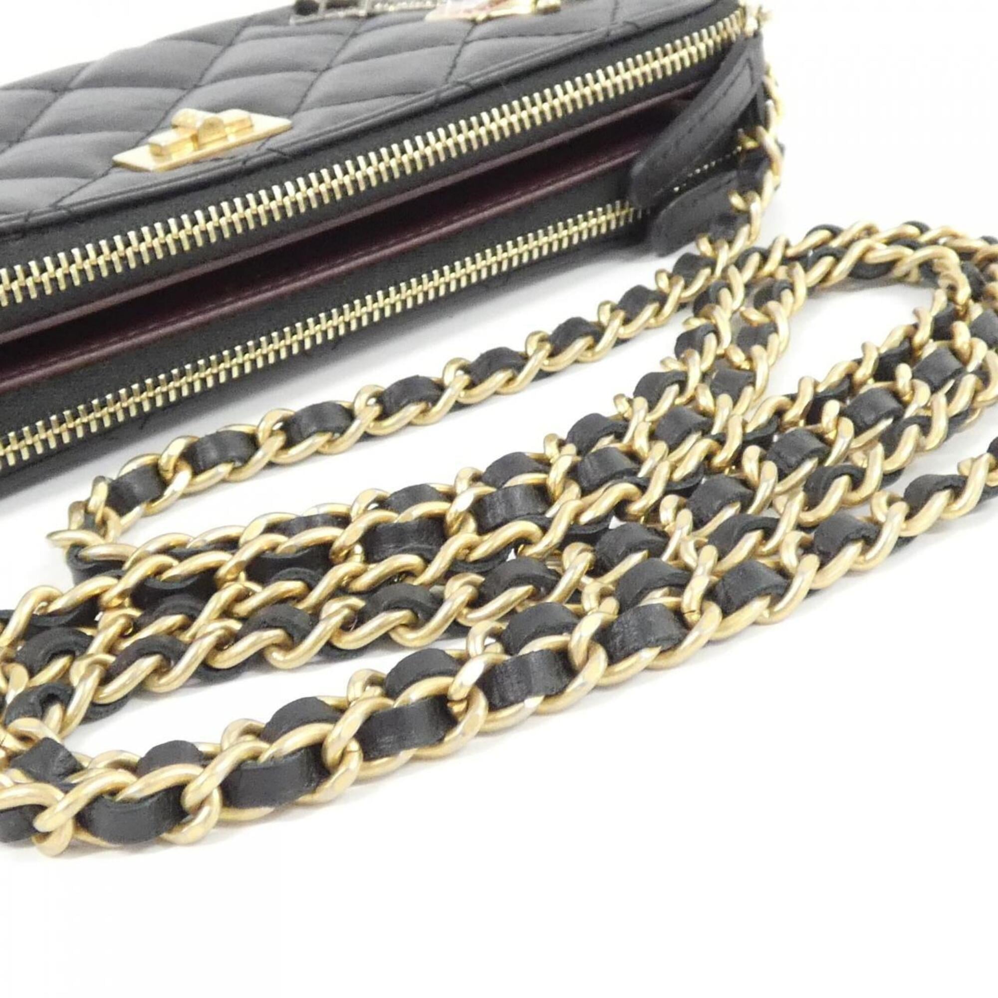 Chanel Black Leather Chain/Shoulder Wallet (Pre-Owned)