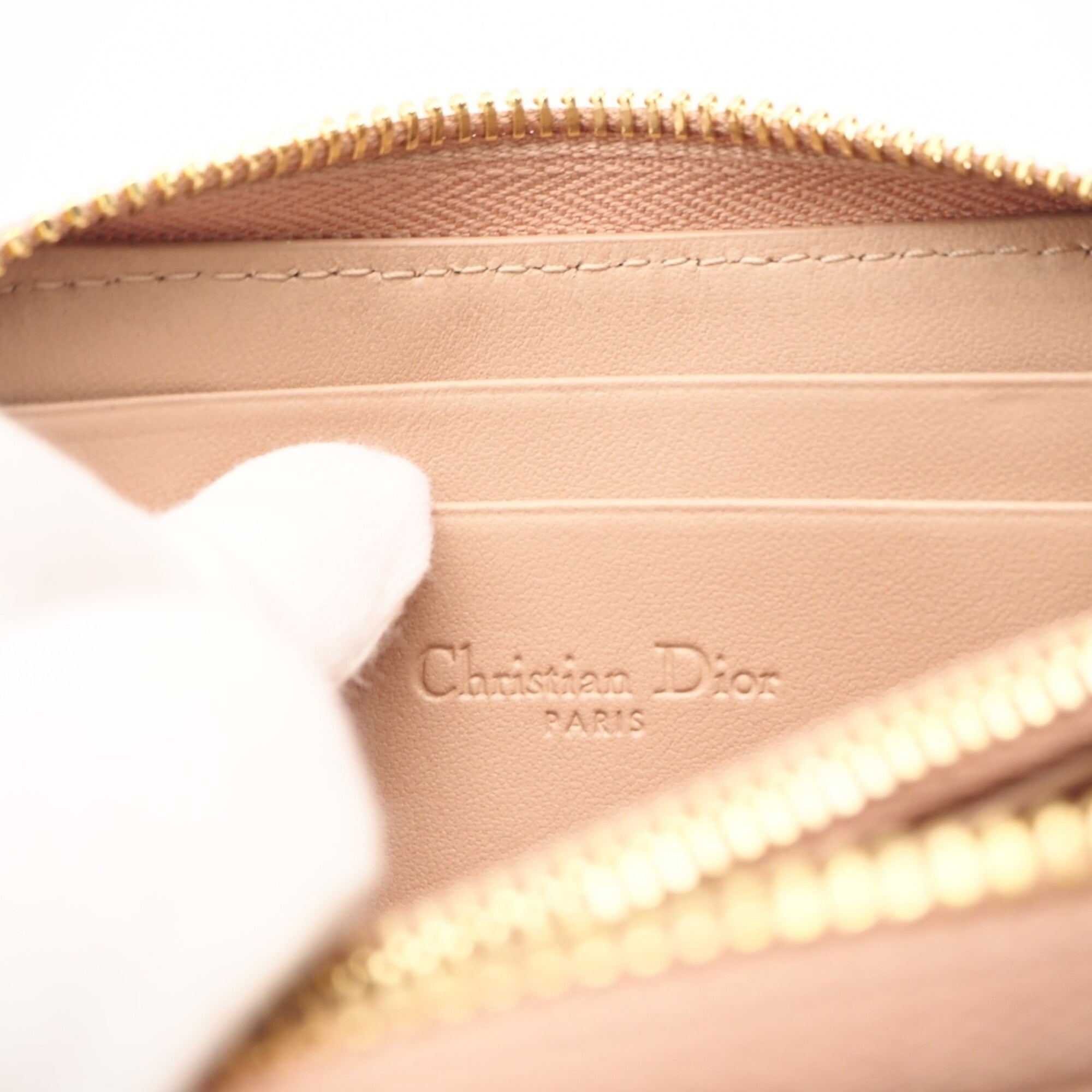 Christian Dior Lady Dior Pink Beige Leather Coin Purse/Coin Case (Pre-Owned)