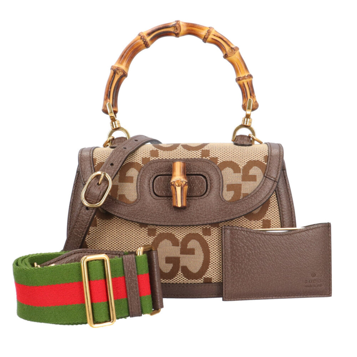 Gucci Brown Leather Gg Canvas Handbag Shoulder Bag (Pre-Owned)