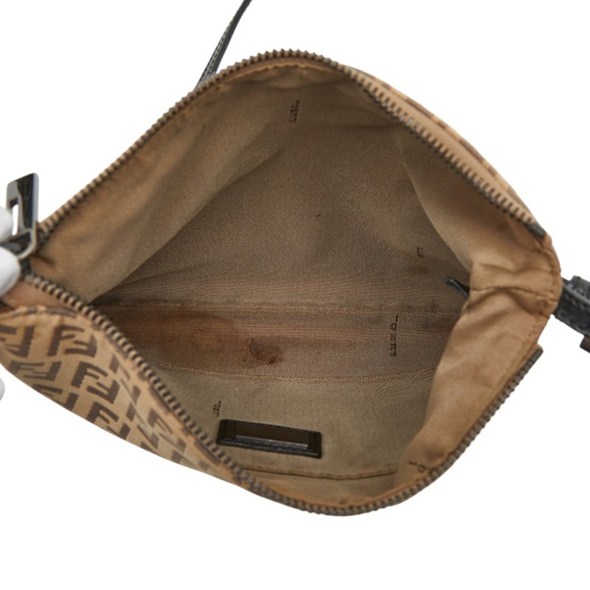 Fendi Zucchino Beige Canvas Leather Shoulder Bag (Pre-Owned)