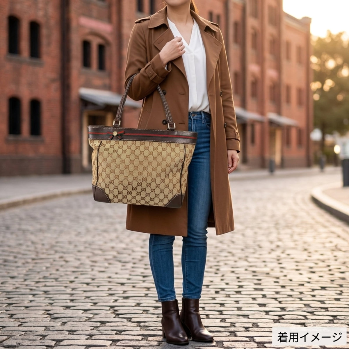 Gucci Gg Canvas Beige Gg Canvas Handbag Tote Bag (Pre-Owned)