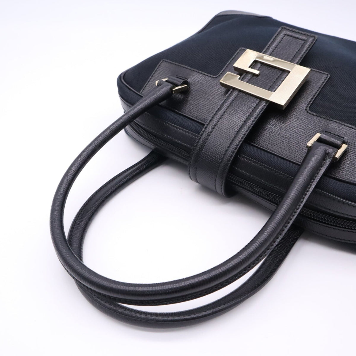 Gucci Black Navy Canvas Leather Handbag (Pre-Owned)