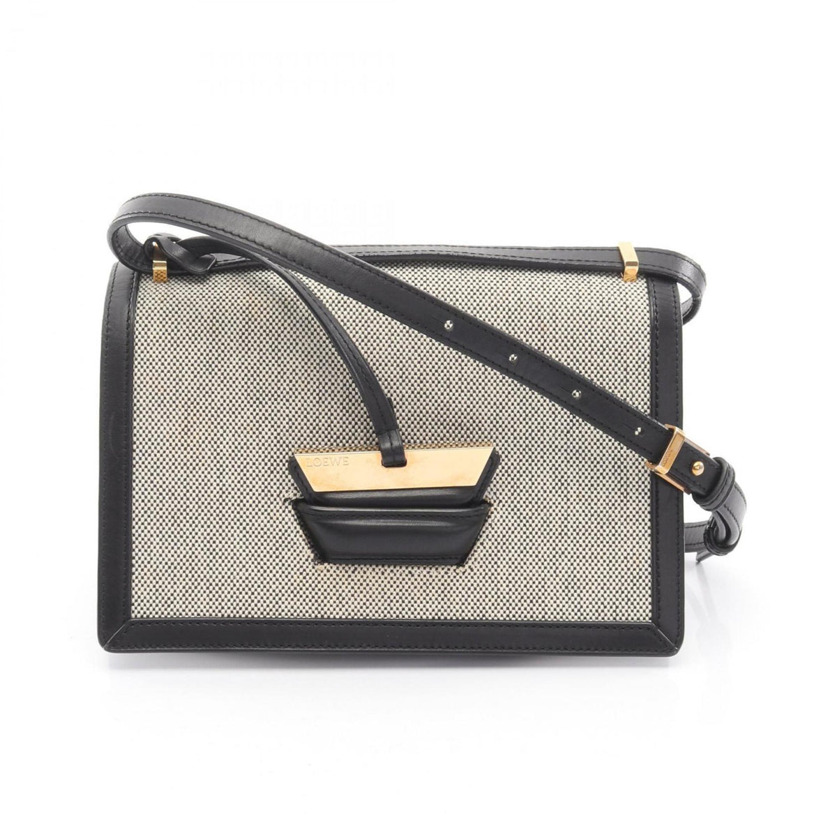 Loewe Black Ivory Canvas Leather Handbag Shoulder Bag (Pre-Owned)