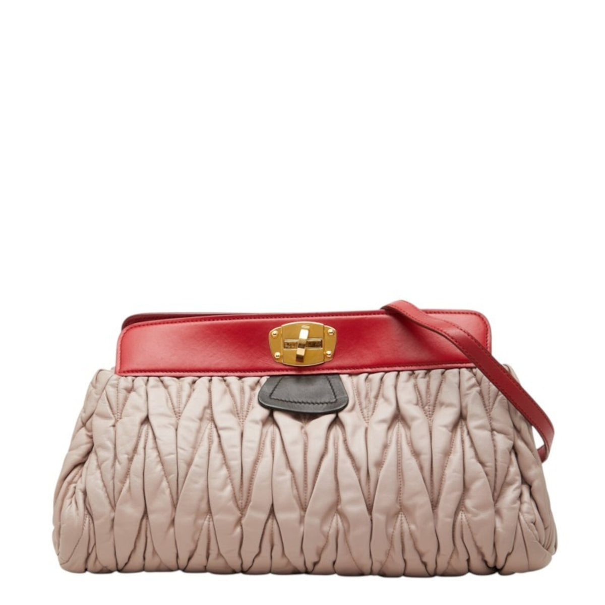 Miu Miu Matelasse Pink Beige Red Color Leather Shoulder Bag (Pre-Owned)