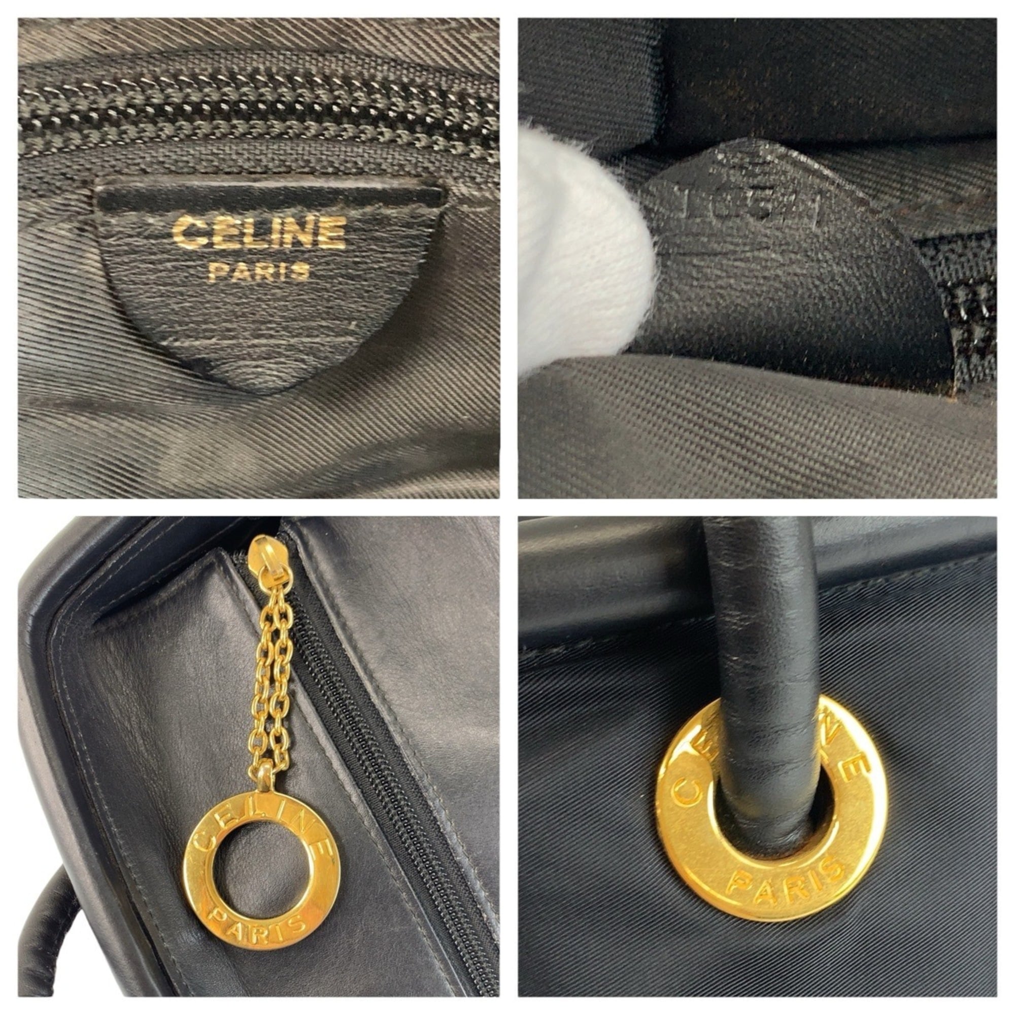 Celine Black Nylon Leather Handbag Tote Bag (Pre-Owned)