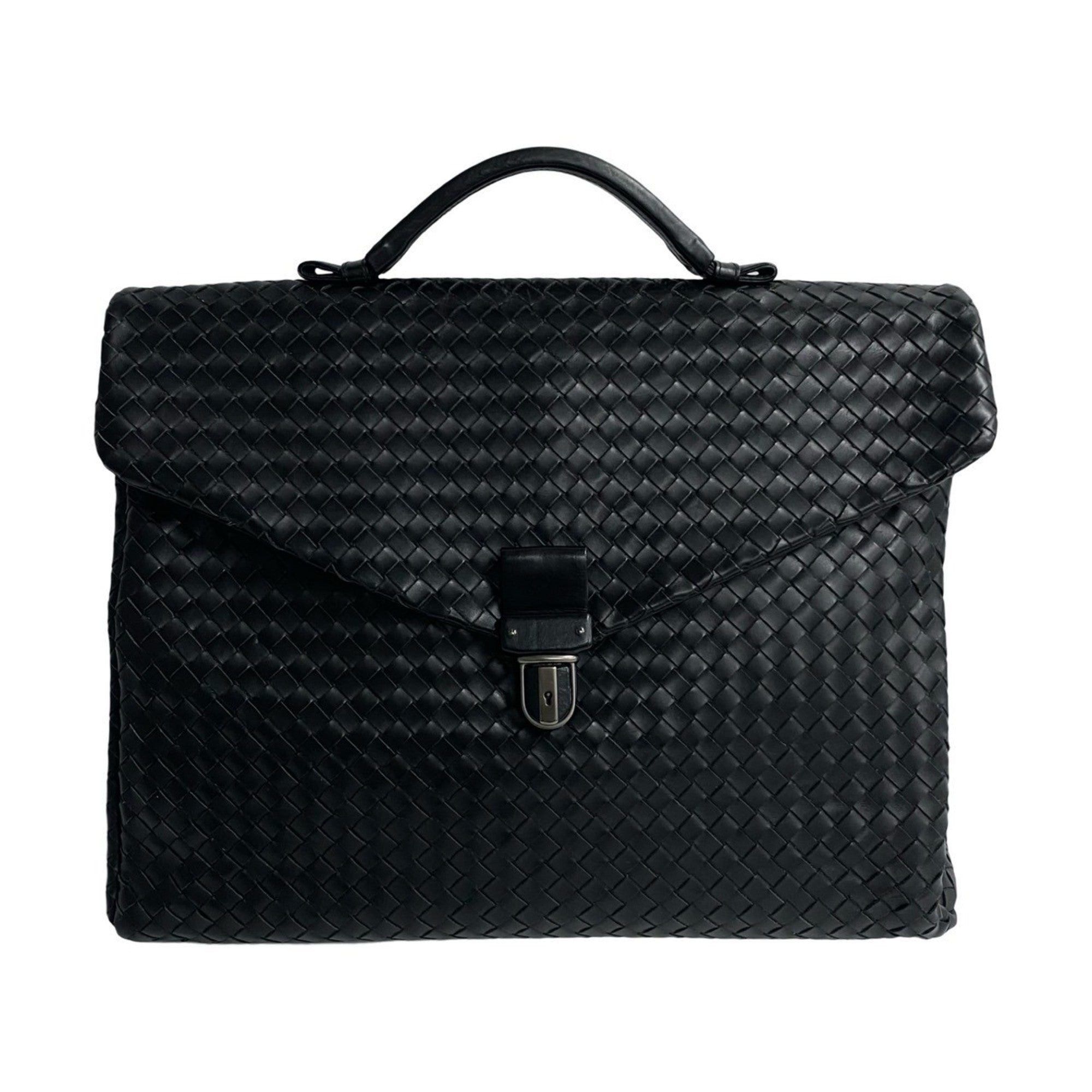Bottega Veneta Black Leather Briefcase Handbag (Pre-Owned)