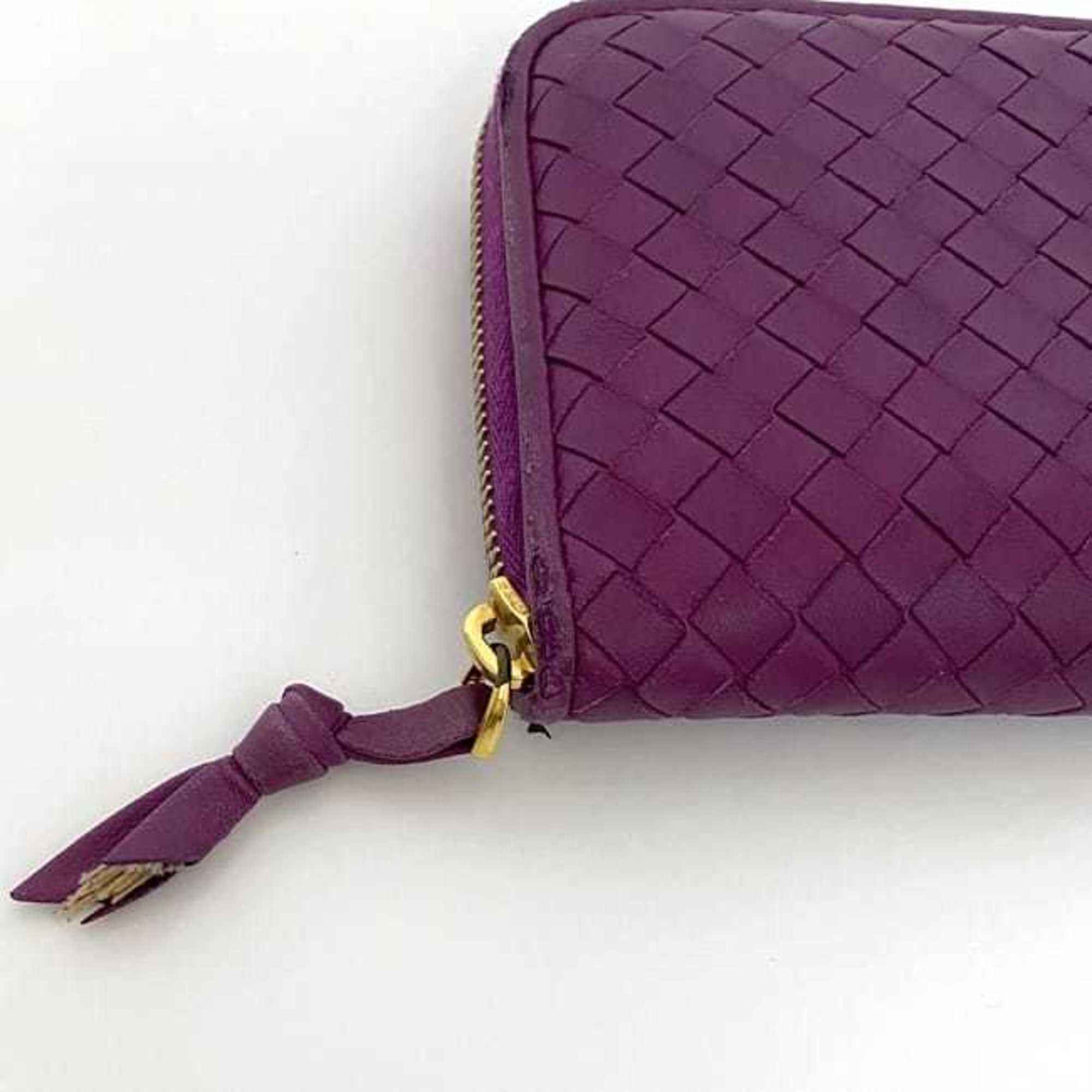 Bottega Veneta Purple Leather Long Wallet (Bi-Fold) (Pre-Owned)
