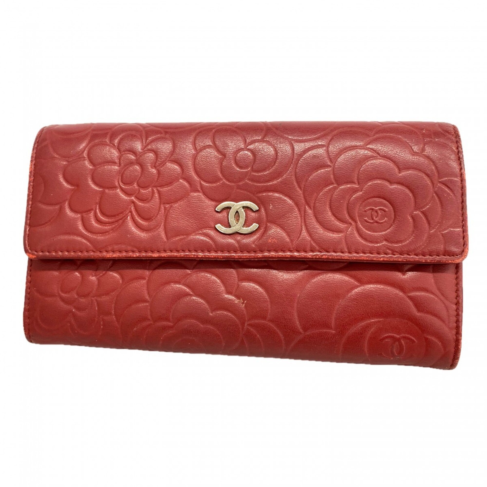 Chanel Bordeaux Leather Long Wallet (Bi-Fold) (Pre-Owned)
