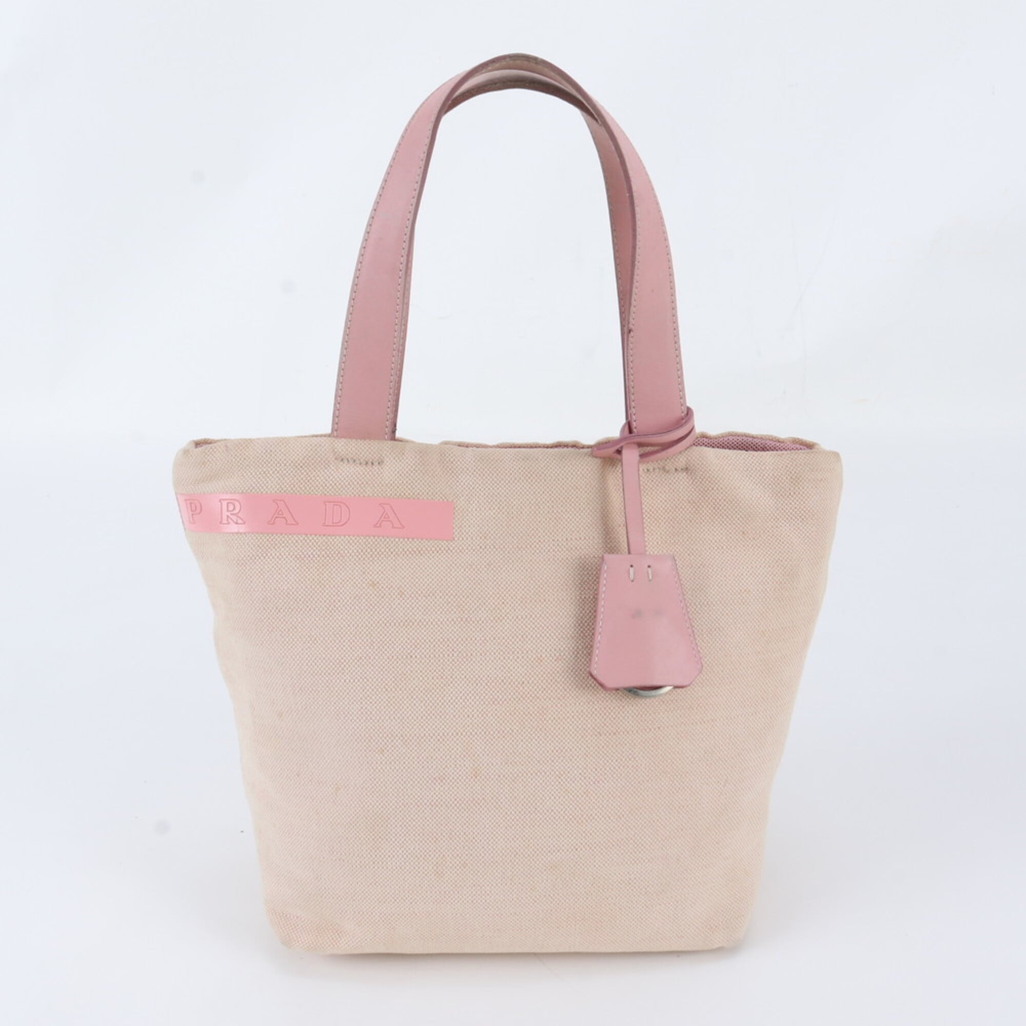 Prada Pink Leather Canvas Handbag Tote Bag (Pre-Owned)