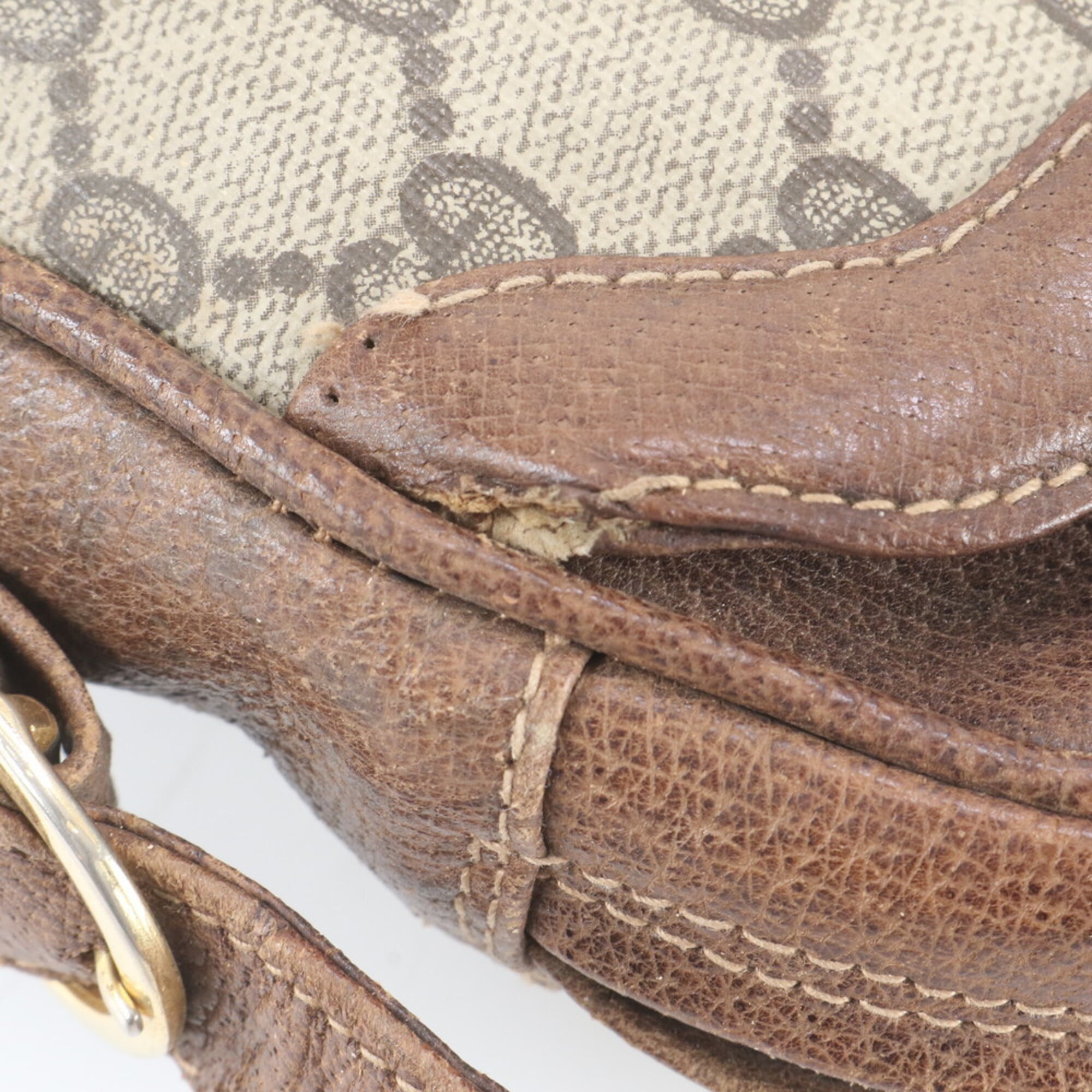 Gucci Beige Brown Leather Coated Canvas Handbag Shoulder Bag Tote Bag (Pre-Owned)