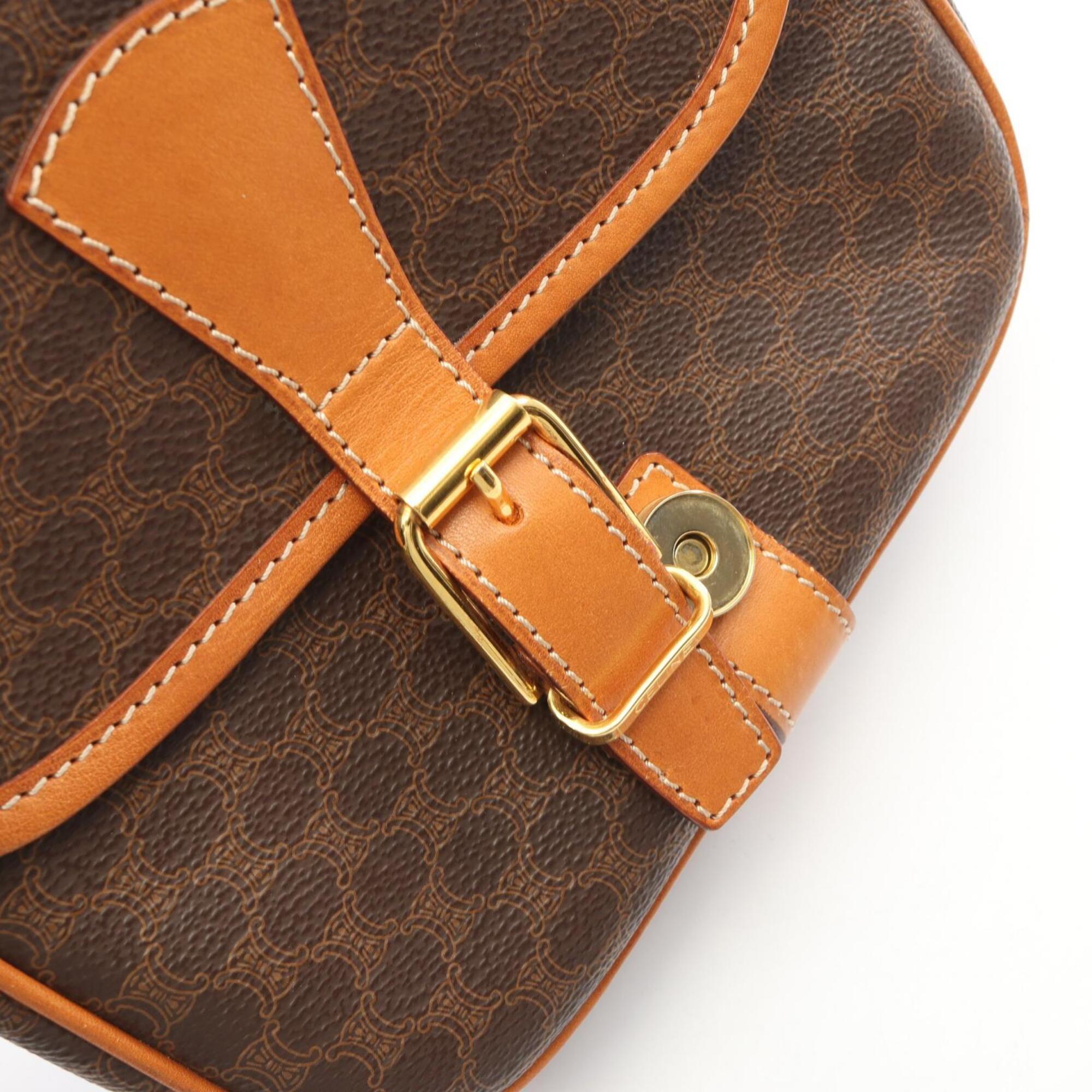 Celine Brown Coated Canvas Leather Handbag Shoulder Bag (Pre-Owned)