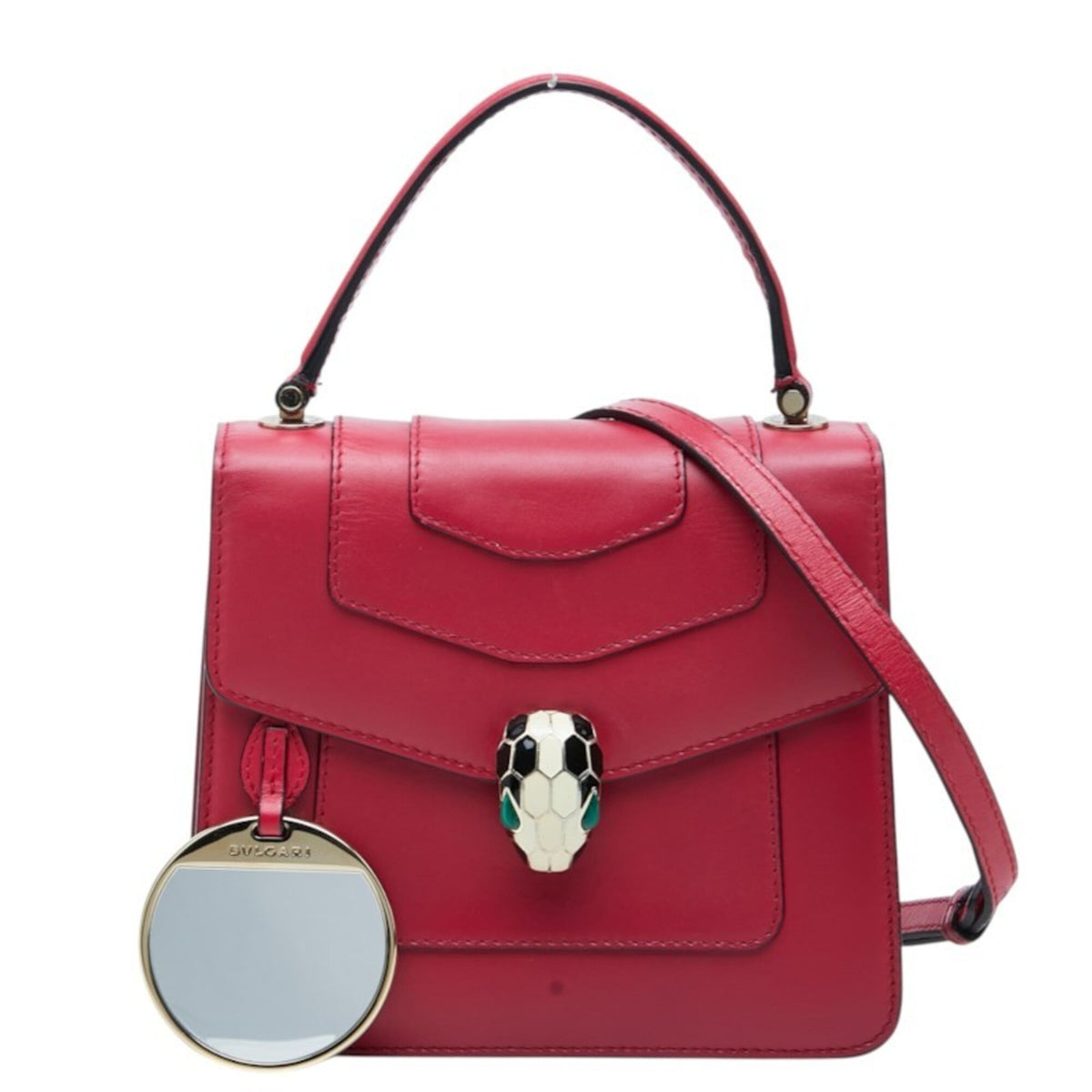 Bvlgari Red Color Leather Handbag Shoulder Bag (Pre-Owned)