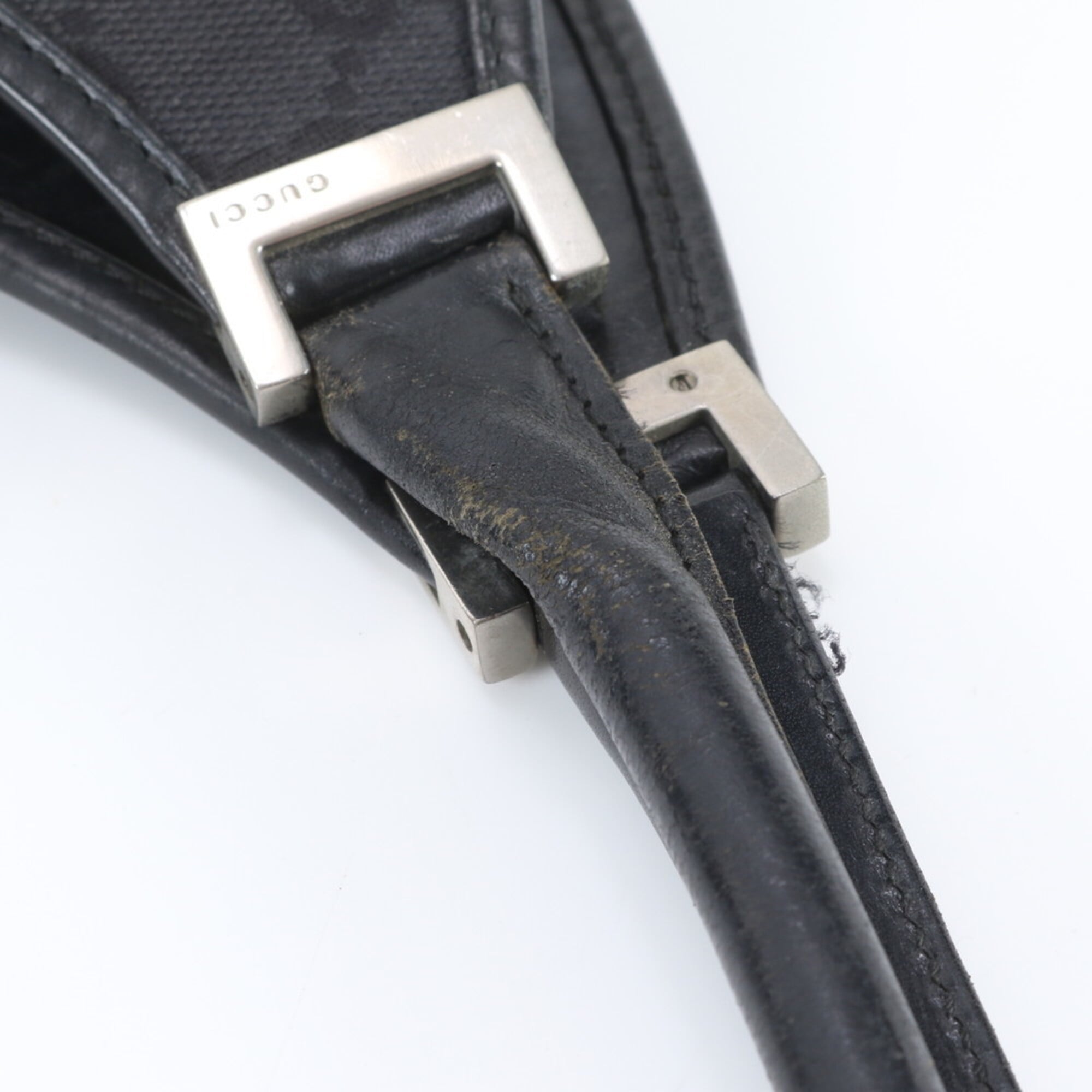 Gucci Jackie Black Leather Canvas Handbag Tote Bag (Pre-Owned)