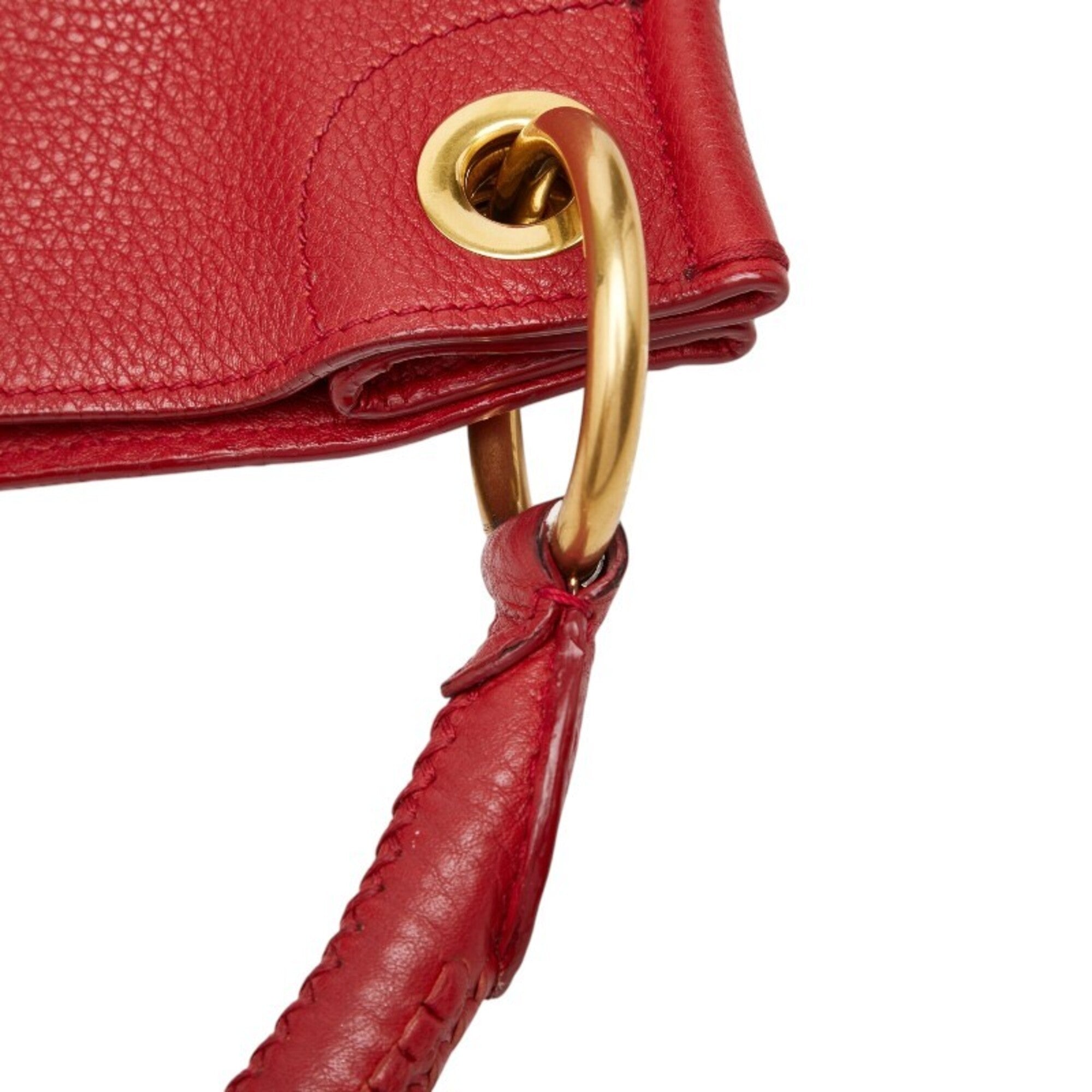 Prada Red Color Leather Shoulder Bag Tote Bag (Pre-Owned)