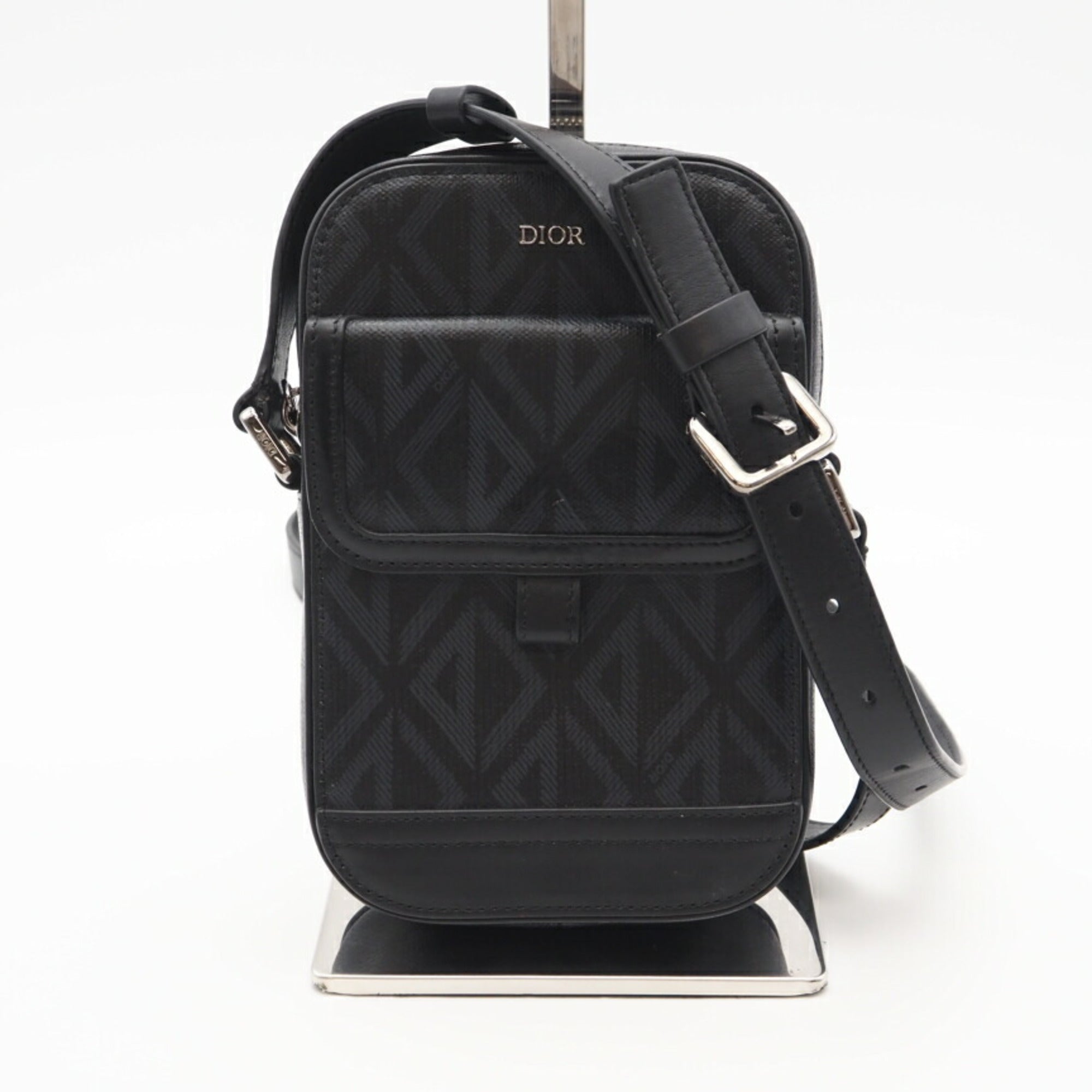 Christian Dior Black Gray Coated Canvas Shoulder Bag (Pre-Owned)