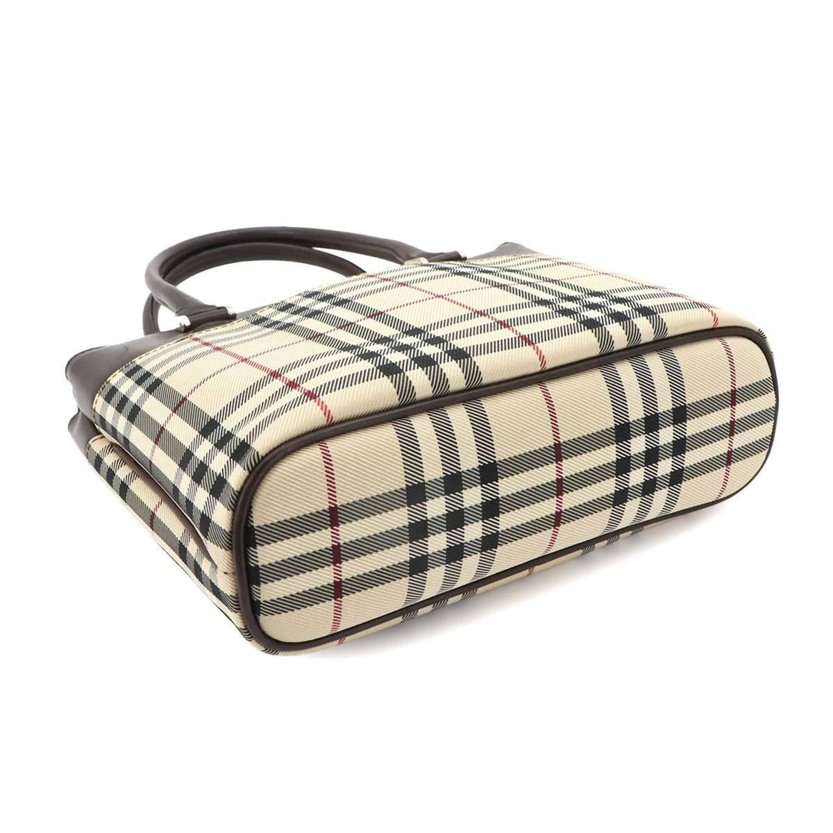 Burberry Beige Dark Brown Canvas Handbag (Pre-Owned)