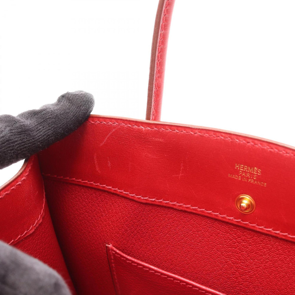 Hermes Red Color Box Calf Leather Handbag (Pre-Owned)