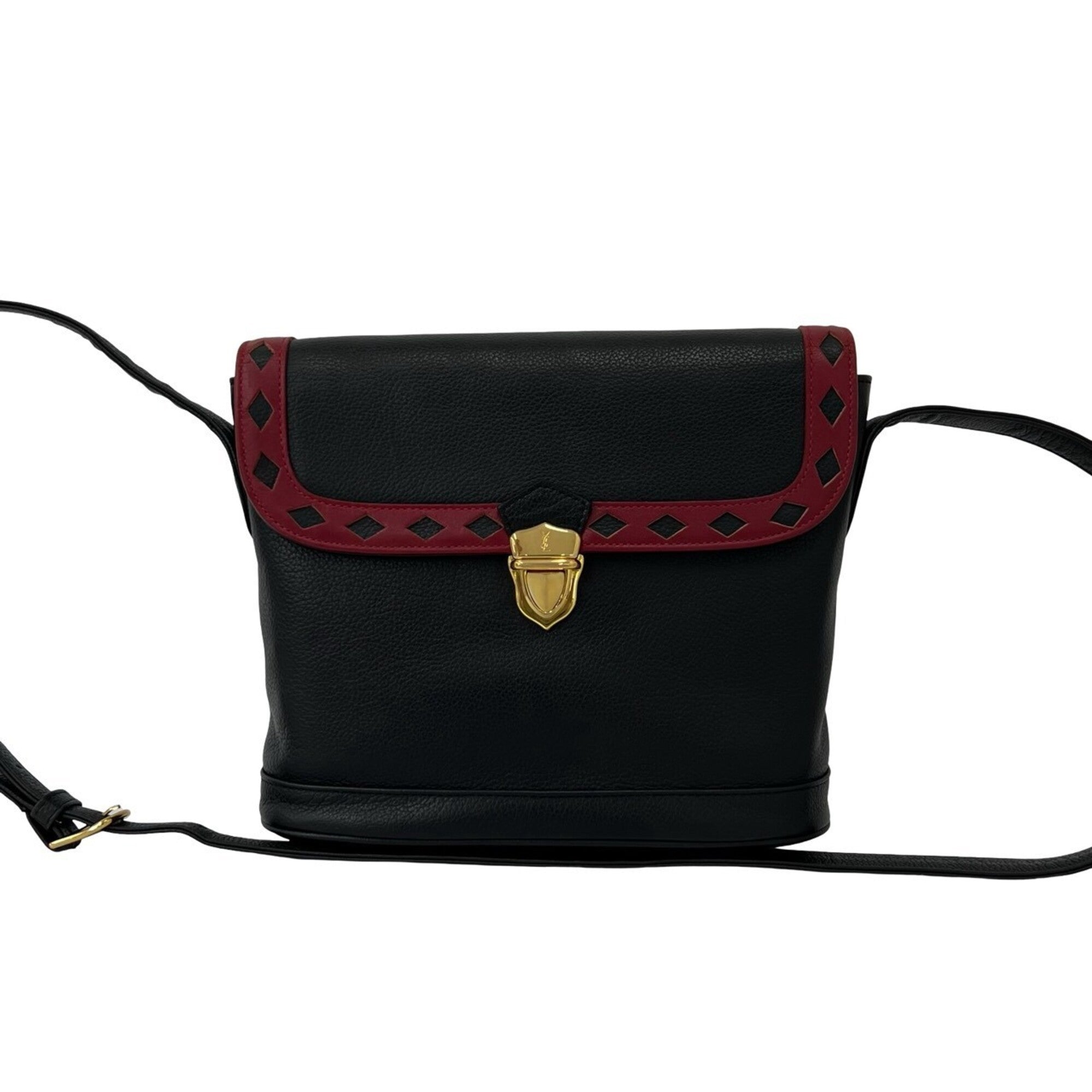 Yves Saint Laurent Black Red Color Leather Shoulder Bag (Pre-Owned)
