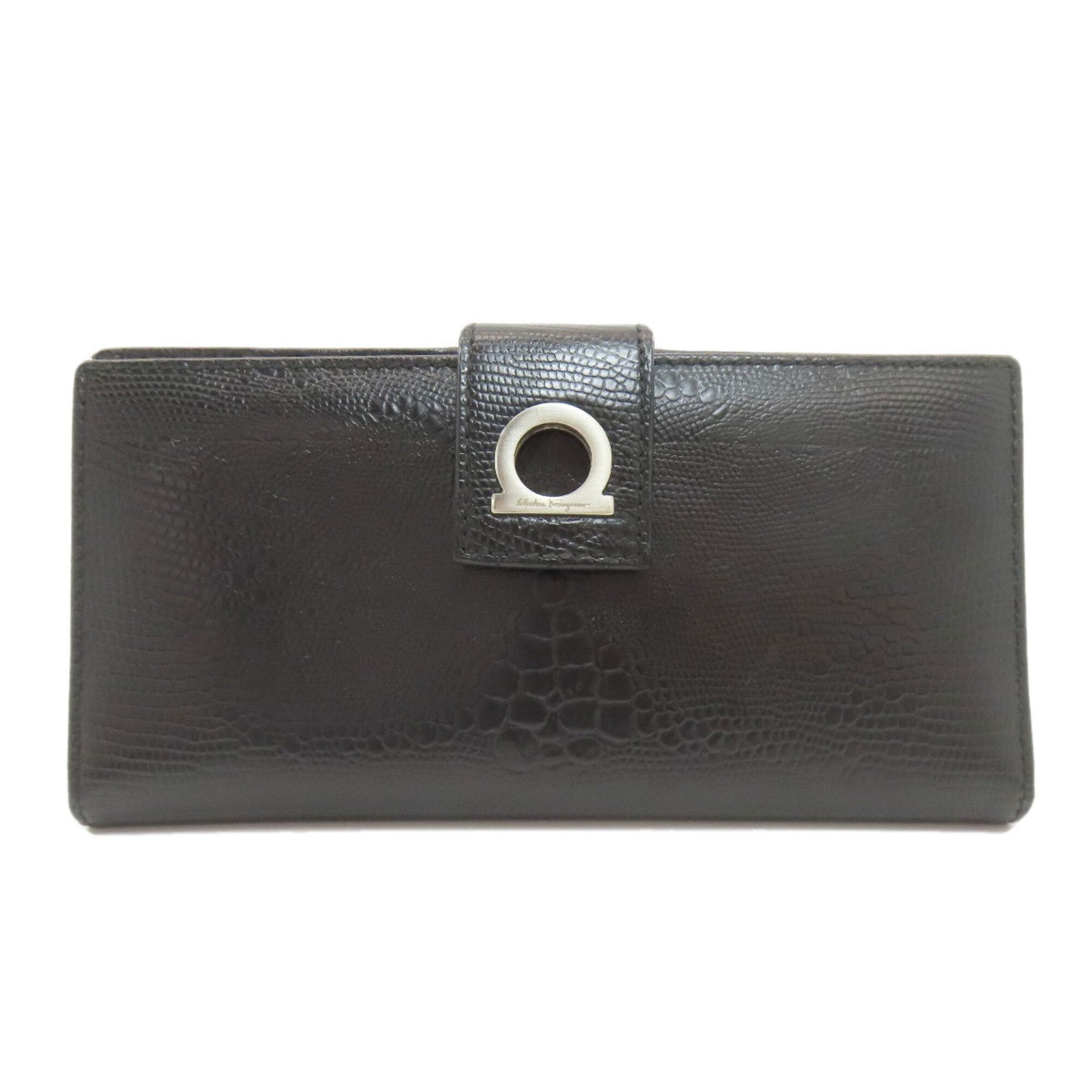 Salvatore Ferragamo Gancini Black Leather Long Wallet (Bi-Fold) (Pre-Owned)