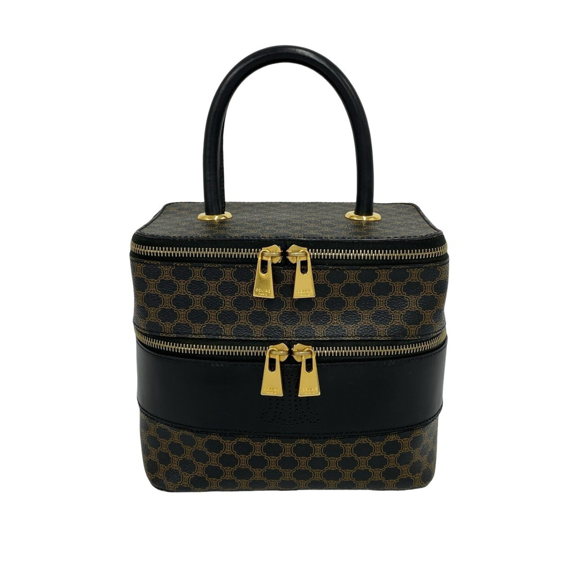 Celine Black Brown Leather Pvc Handbag Vanity Bag (Pre-Owned)
