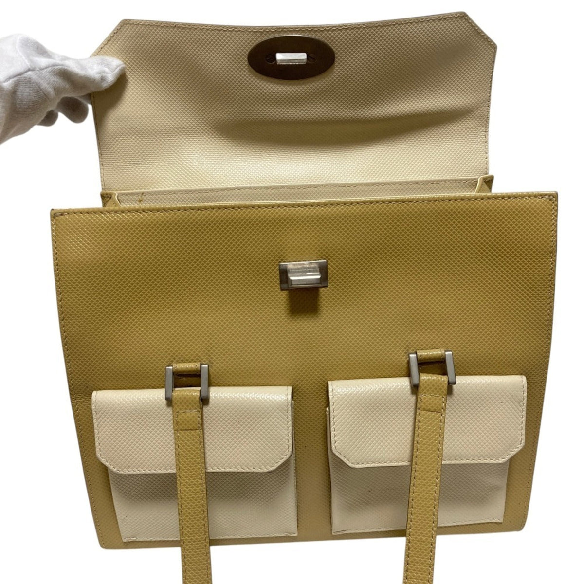 Bottega Veneta Beige White Leather Tote Bag (Pre-Owned)