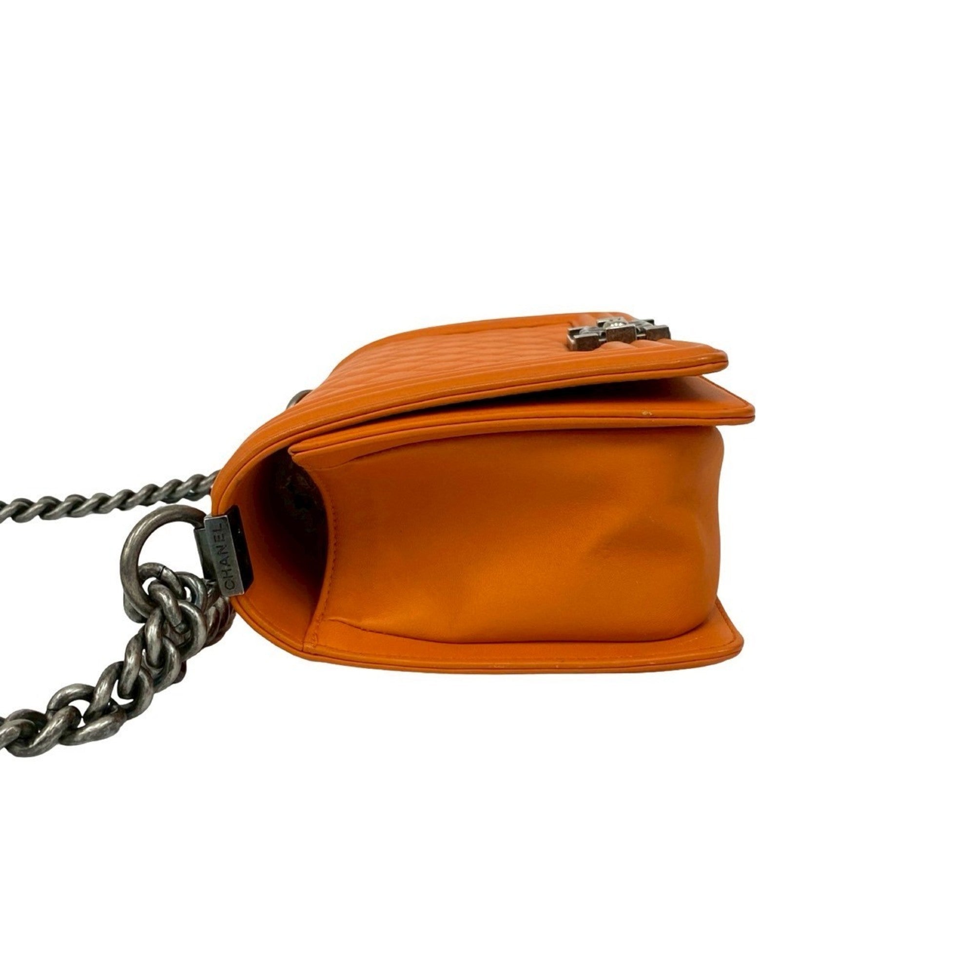 Chanel Orange Leather Pochette Shoulder Bag (Pre-Owned)