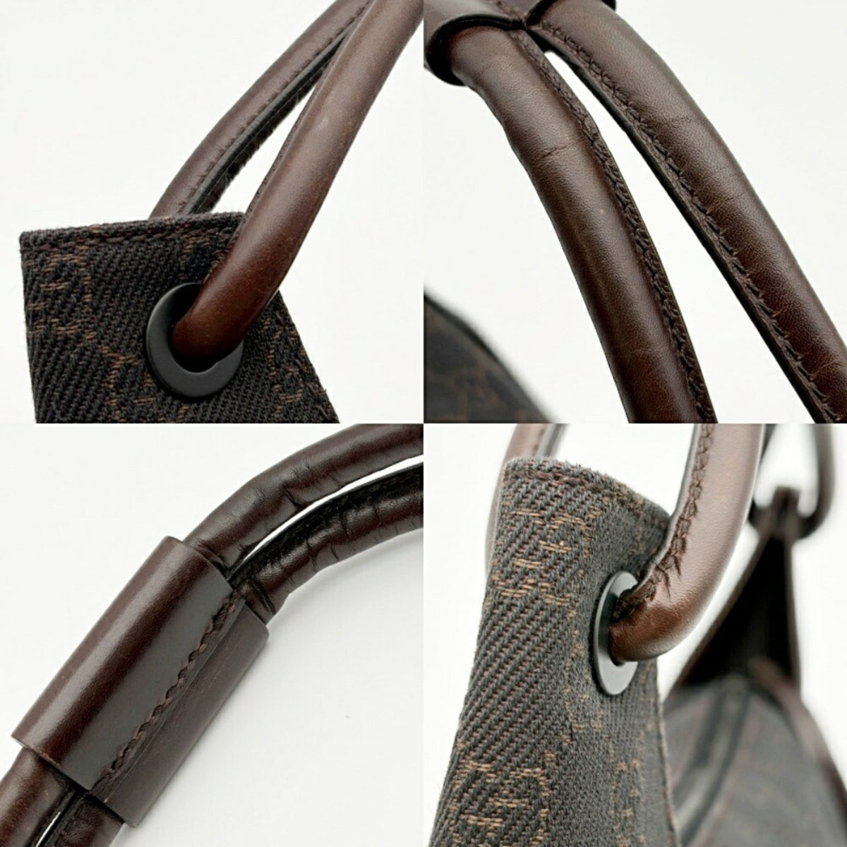 Gucci Dark Brown Gg Canvas Leather Shoulder Bag (Pre-Owned)