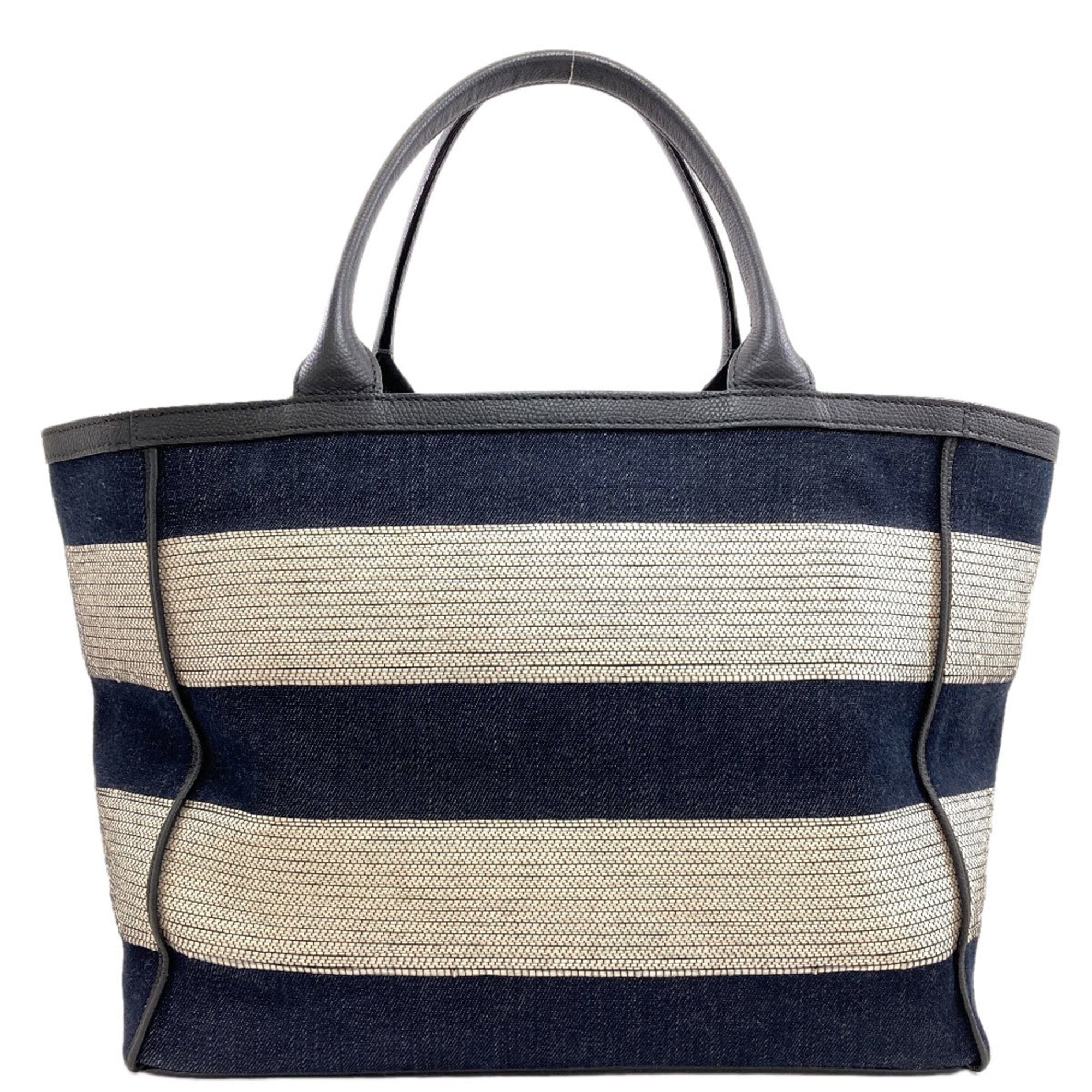Valextra Navy White Canvas Tote Bag (Pre-Owned)