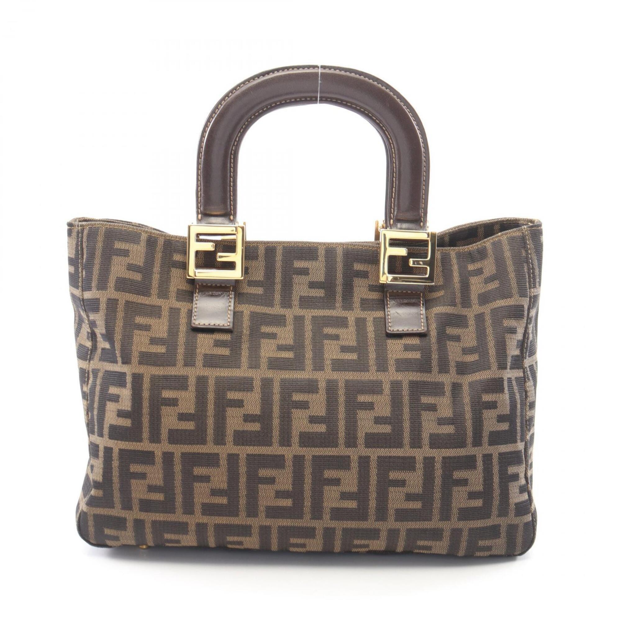 Fendi Brown Canvas Leather Handbag Tote Bag (Pre-Owned)