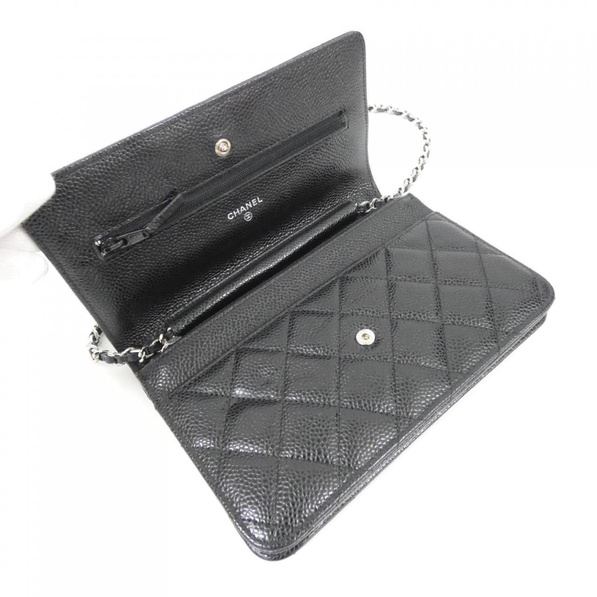 Chanel Black Bordeaux Grained Calfskin Chain/Shoulder Wallet (Pre-Owned)