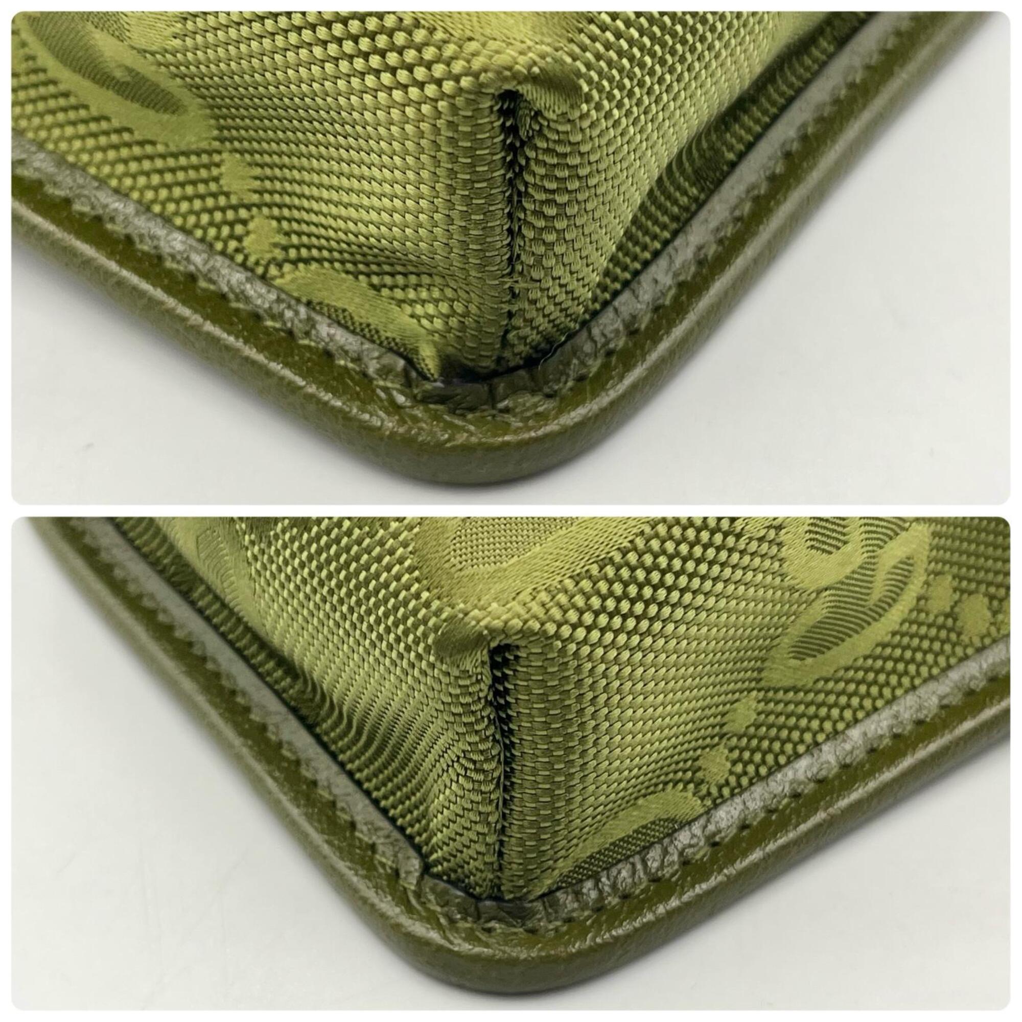 Gucci Green Leather Gg Canvas Shoulder Bag (Pre-Owned)