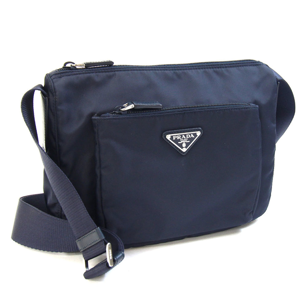 Prada Bleu Navy Nylon Leather Shoulder Bag (Pre-Owned)