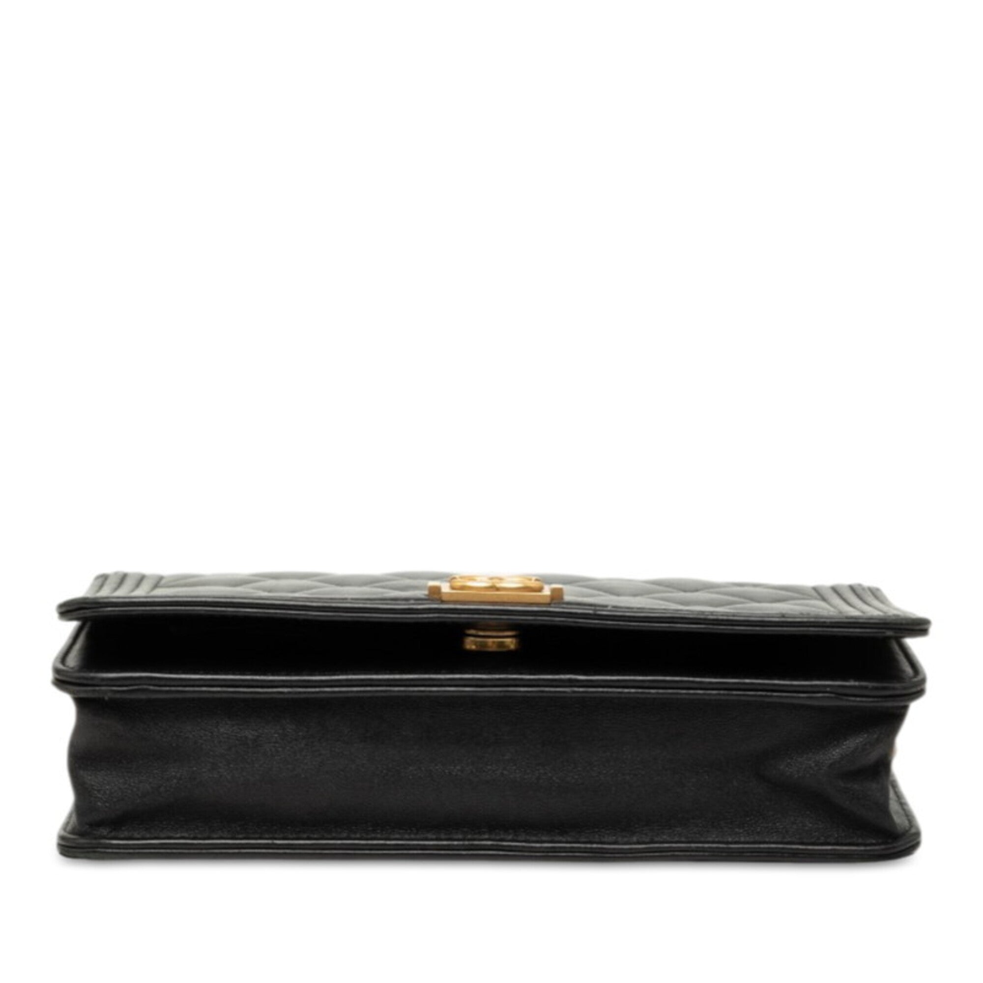 Chanel Boy Chanel Black Leather Chain/Shoulder Wallet (Pre-Owned)