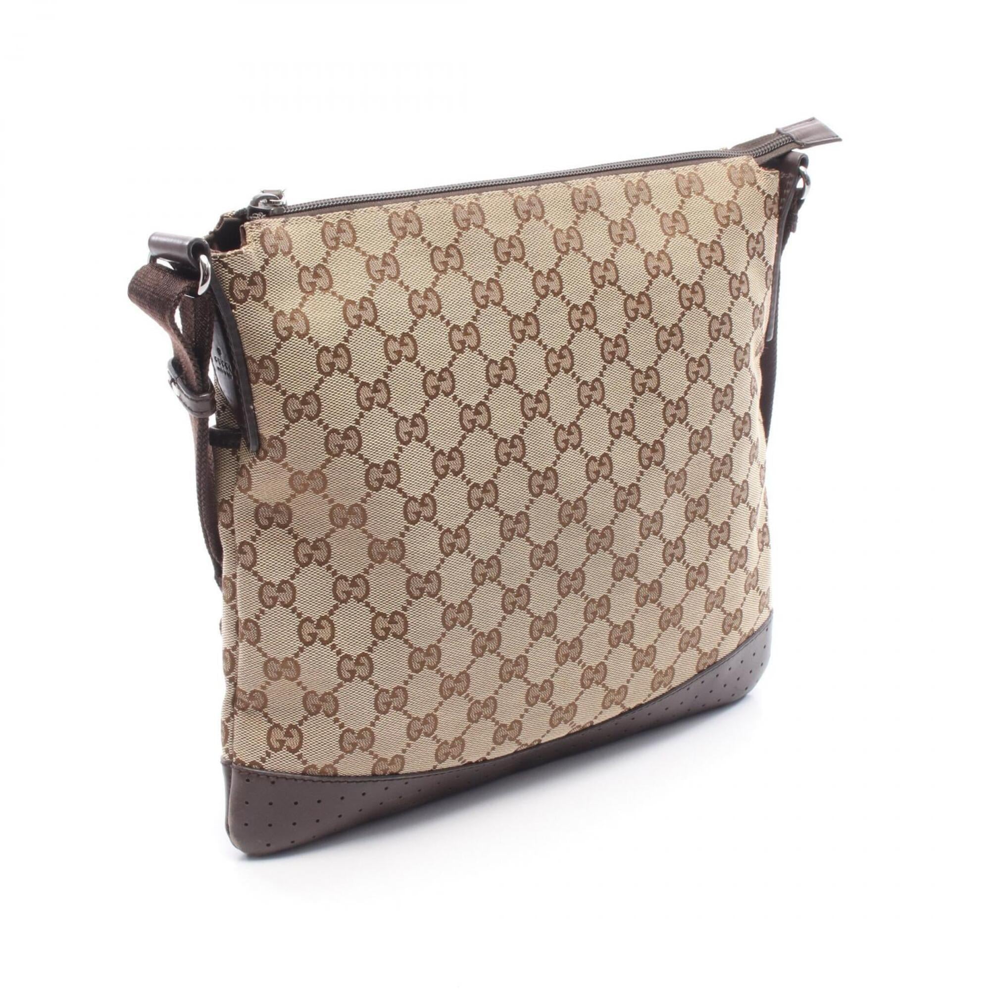 Gucci Beige Brown Canvas Leather Handbag Shoulder Bag (Pre-Owned)