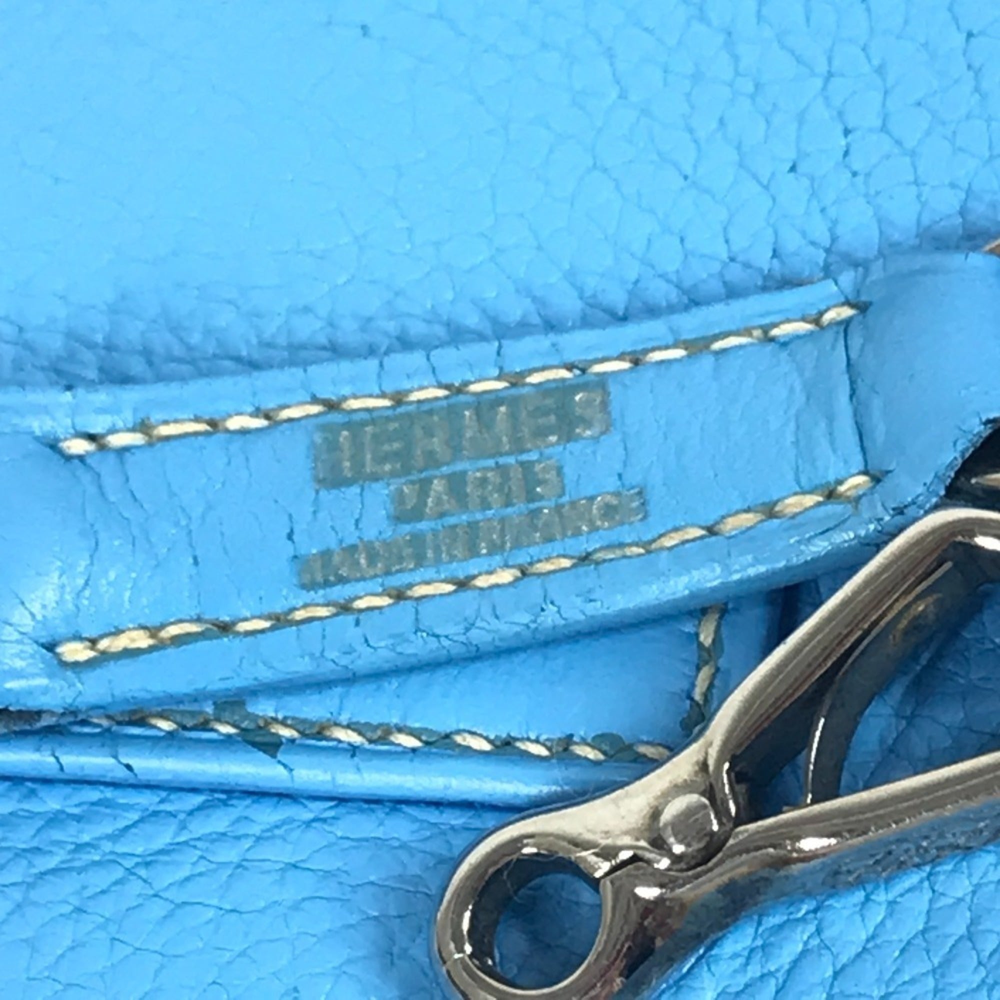 Hermes Trim Blue Leather Shoulder Bag Tote Bag (Pre-Owned)