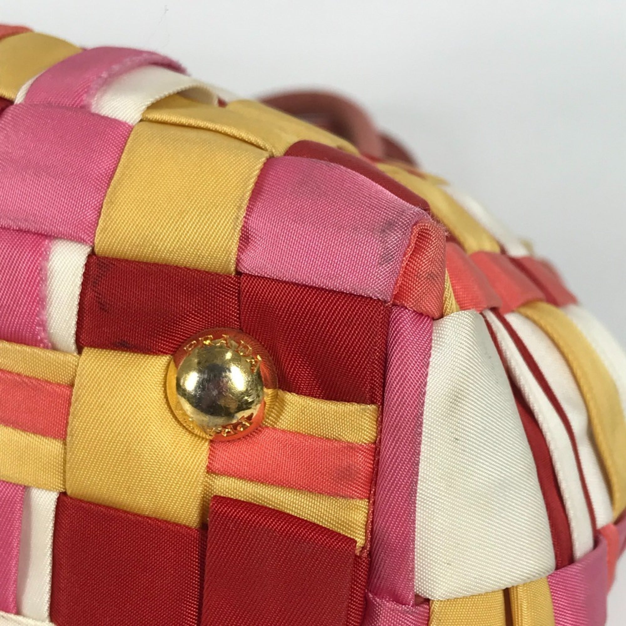 Prada Pink White Nylon Handbag Tote Bag (Pre-Owned)