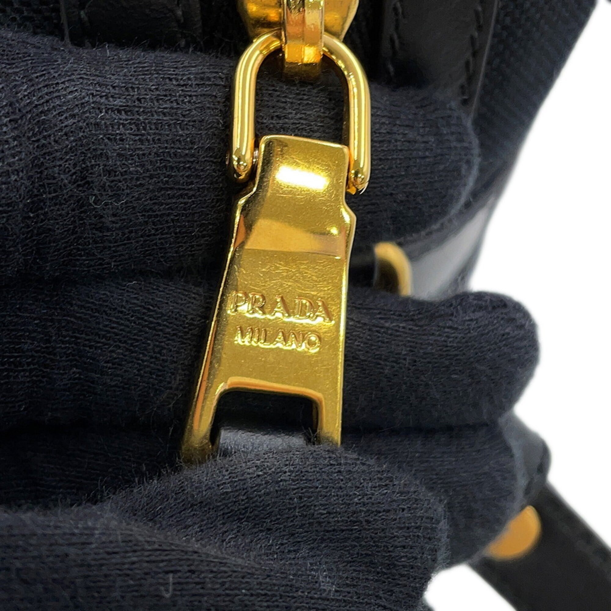 Prada Black Canvas Leather Handbag Shoulder Bag (Pre-Owned)