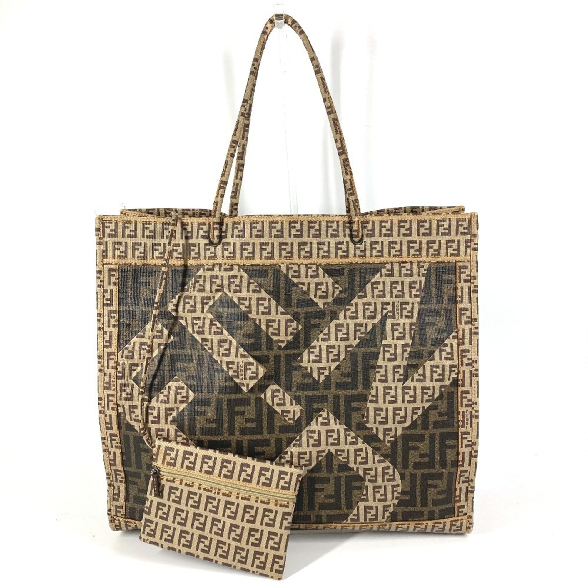 Fendi Zucca Beige Brown Coated Canvas Shoulder Bag Tote Bag (Pre-Owned)