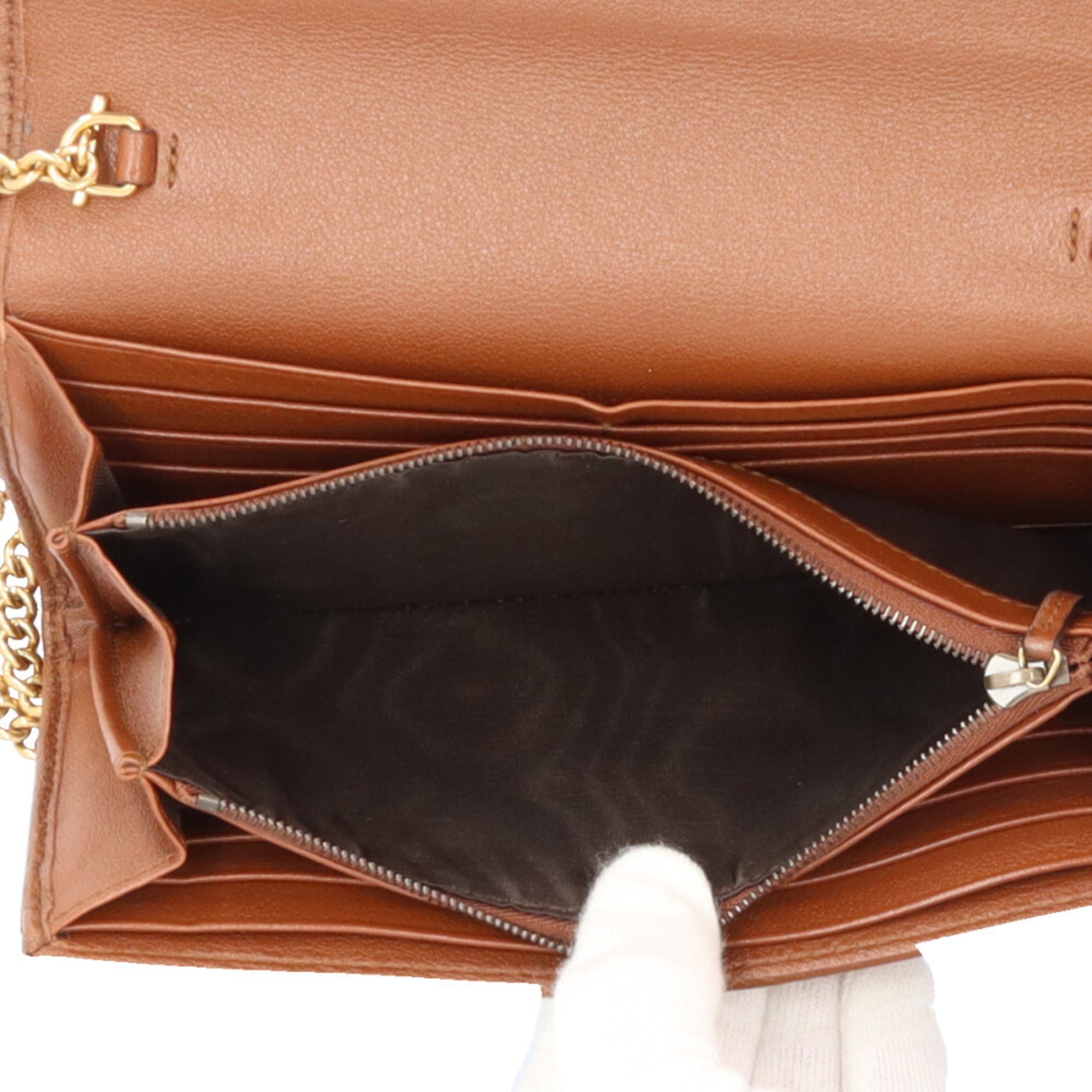 Gucci Brown Leather Chain/Shoulder Wallet (Pre-Owned)